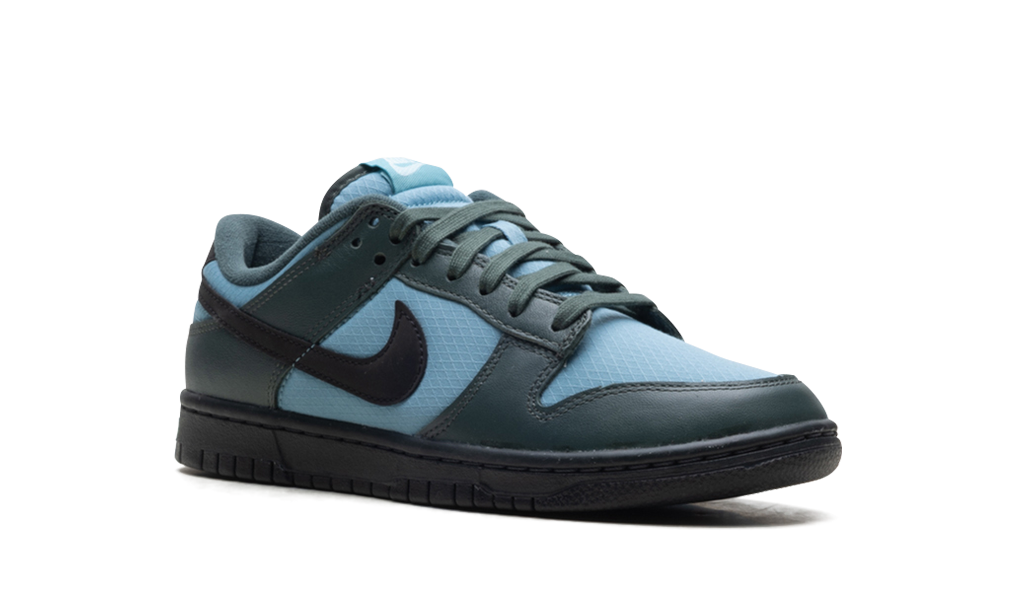 nike dunk low retro se vintage green denim turquoise anthracite black+FZ3052-300+diagnol right view