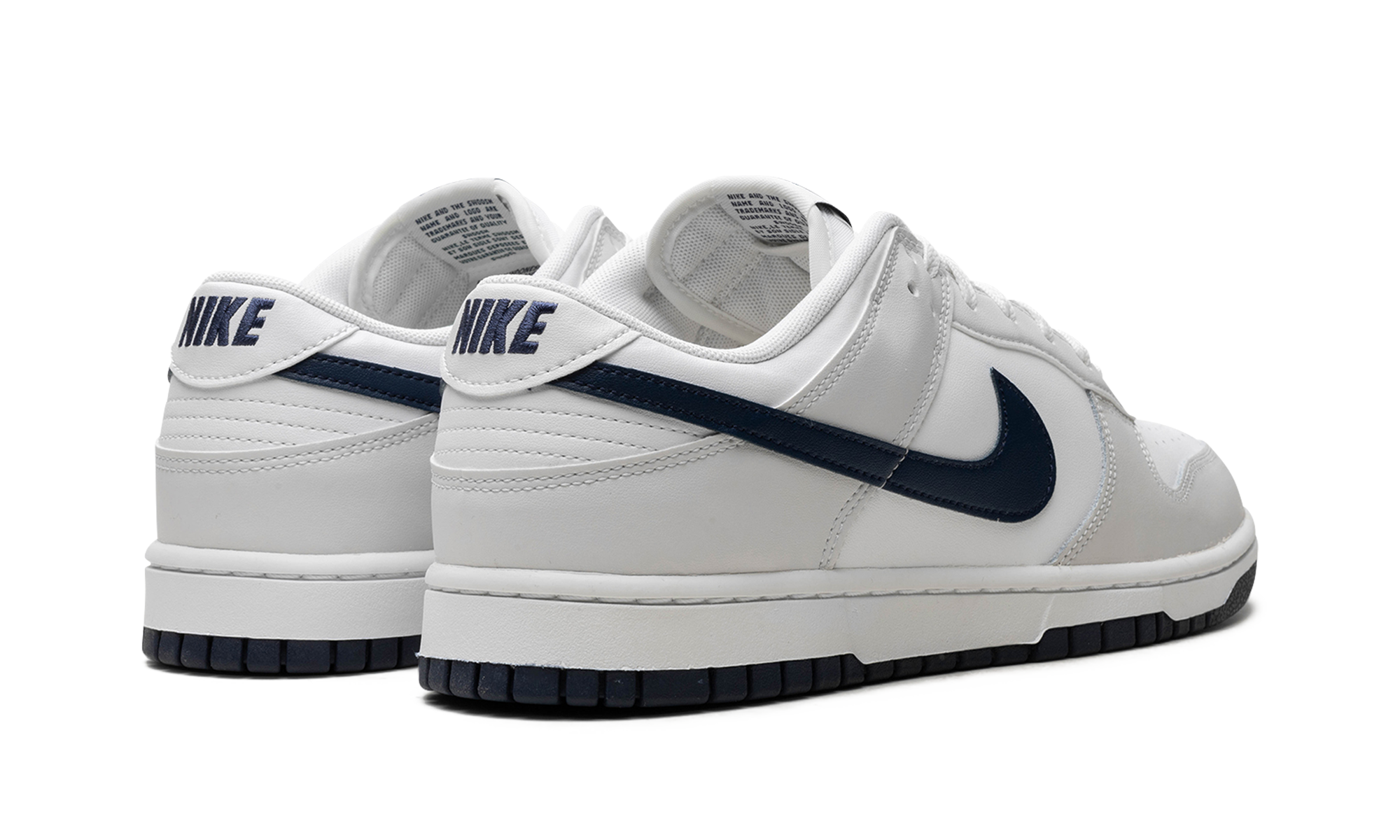 nike dunk low retro white midnight navy+DV0831-111+diagnol right behind view