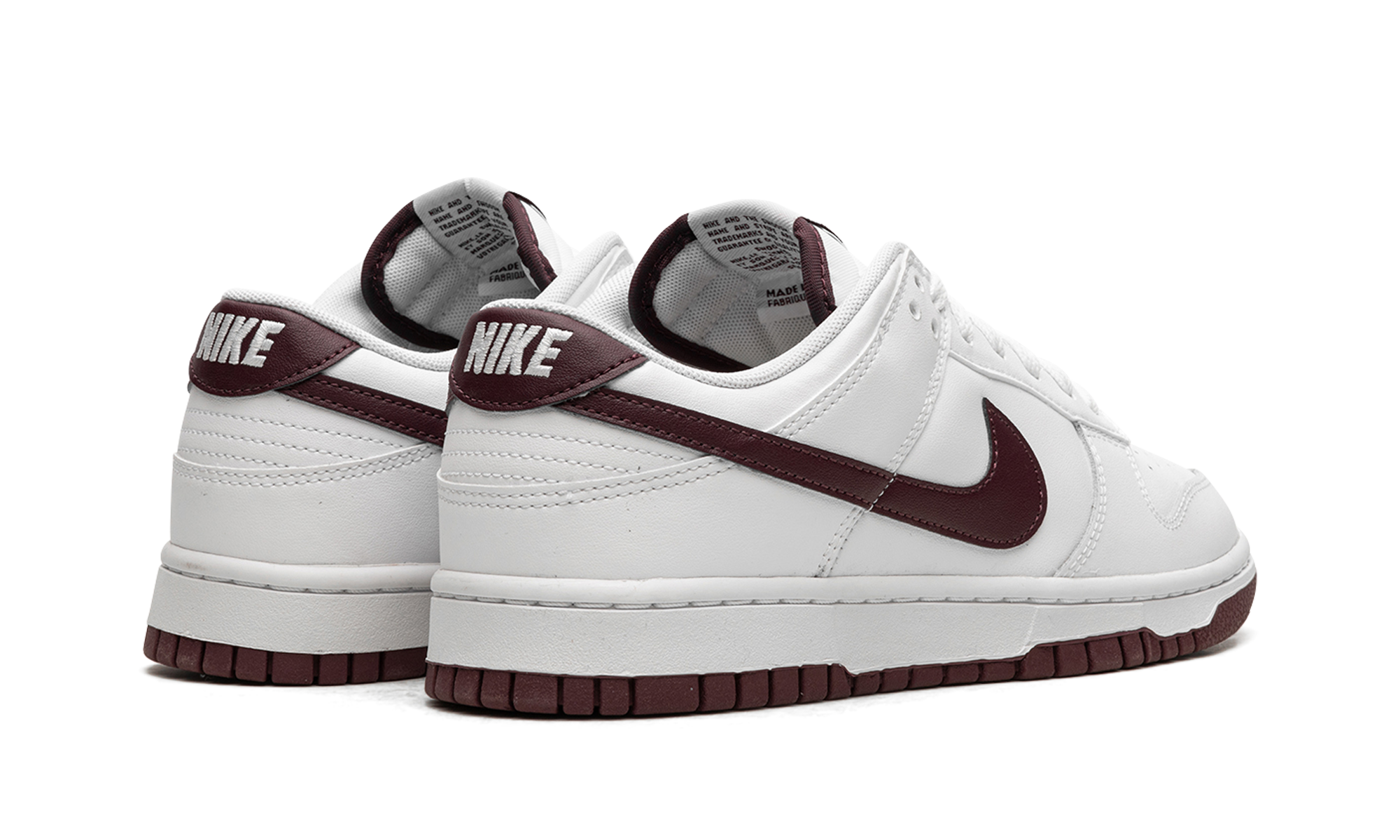nike dunk low retro white night maroon+DV0831-102+diagnol right behind view