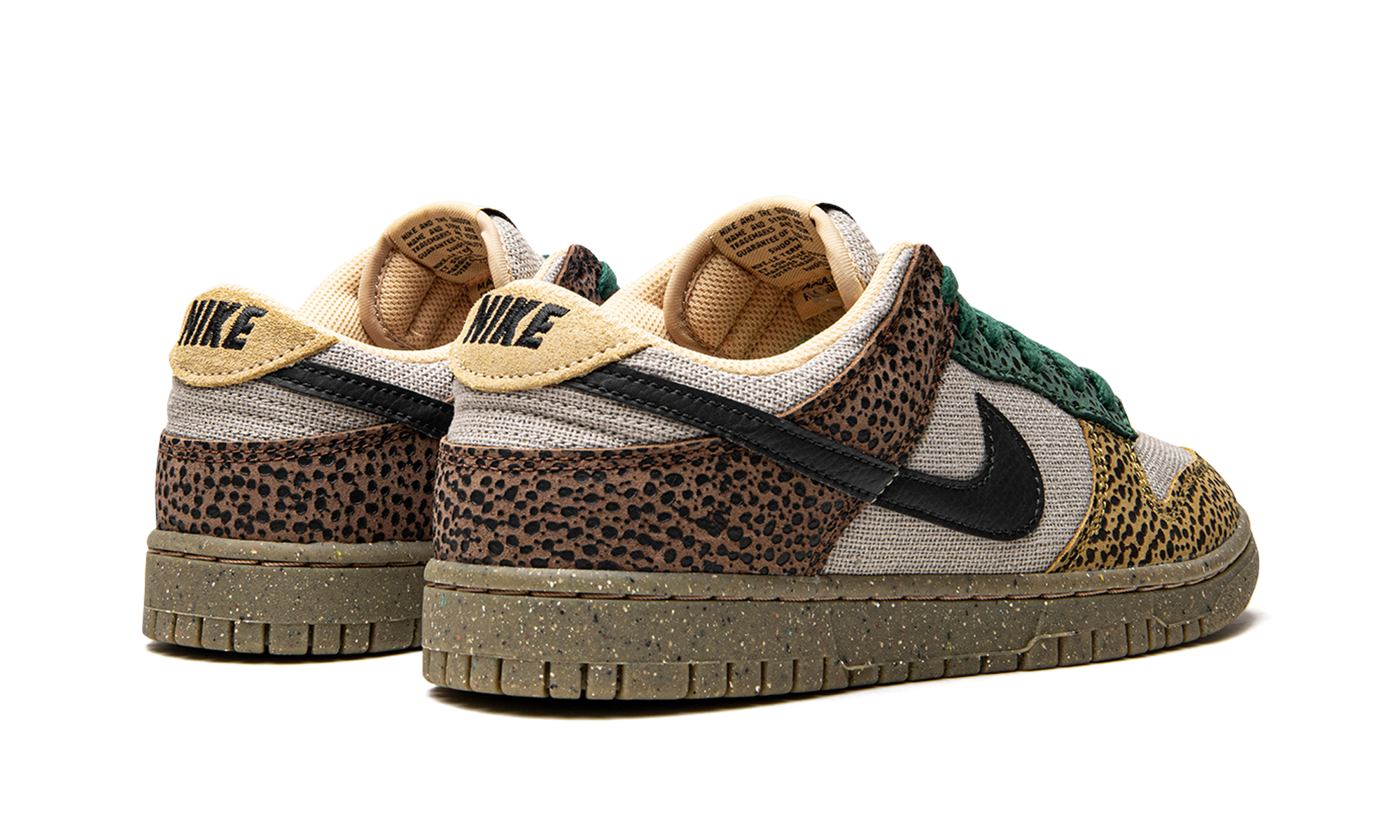 nike dunk low safari golden moss+DX2654-200+diagnol right behind view
