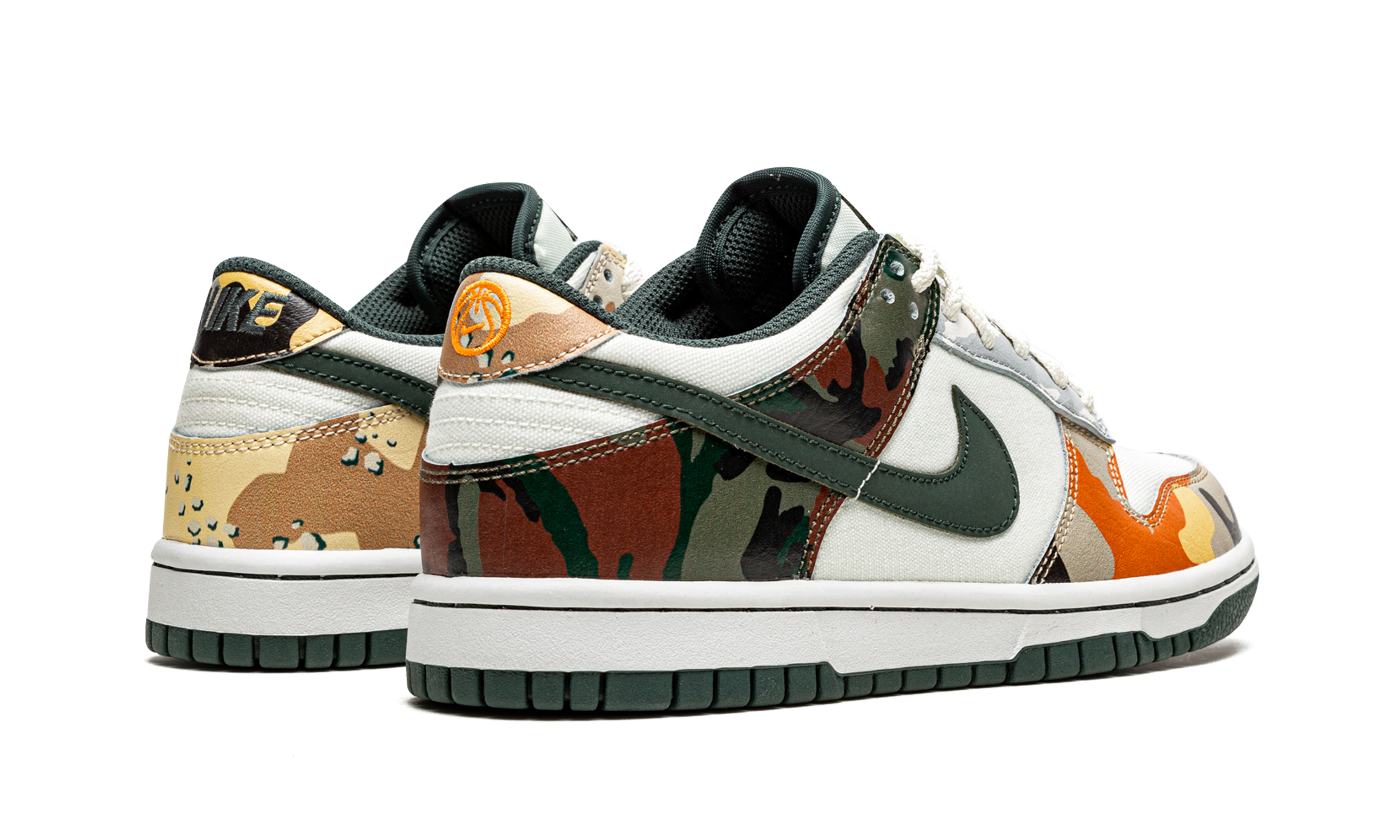 nike dunk low sail multi camo gs+DB1909-100+diagnol right behind view