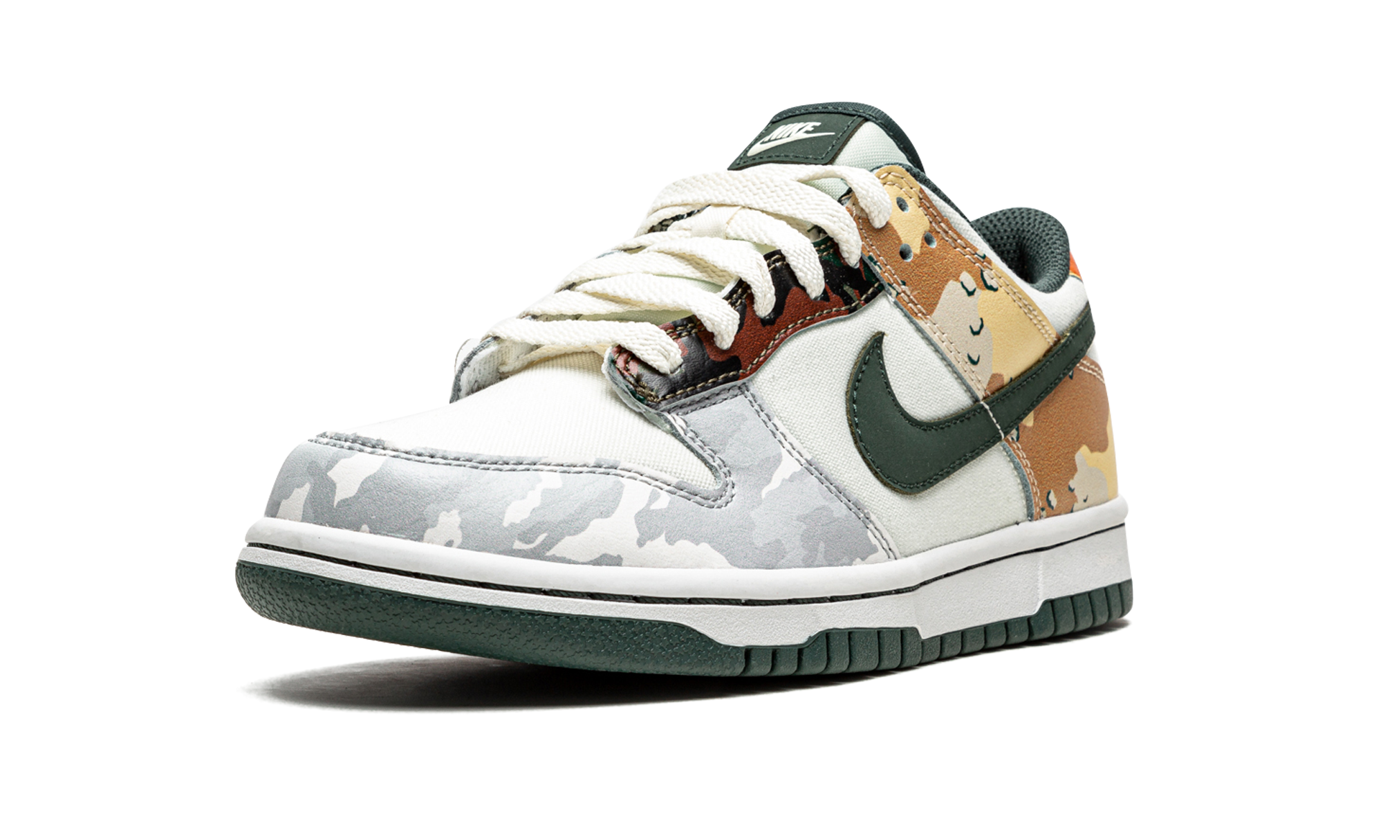 nike dunk low sail multi camo gs+DB1909-100+left diagnol single view