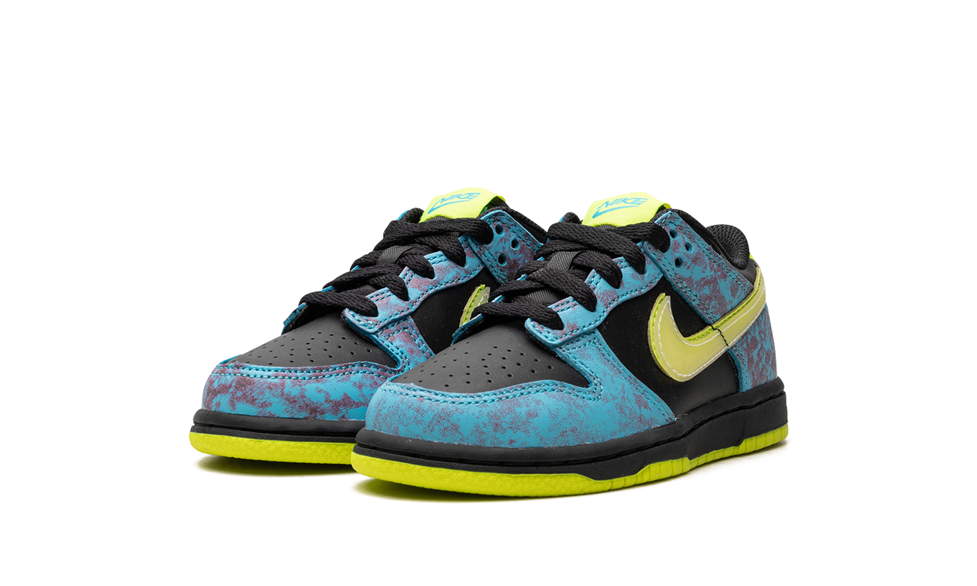 nike dunk low se acid wash baltic blue volt ps+DV1695-900+diagnol left view
