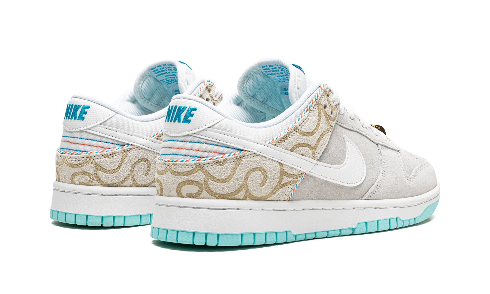 nike dunk low se barber shop grey+DH7614-500+diagnol right behind view