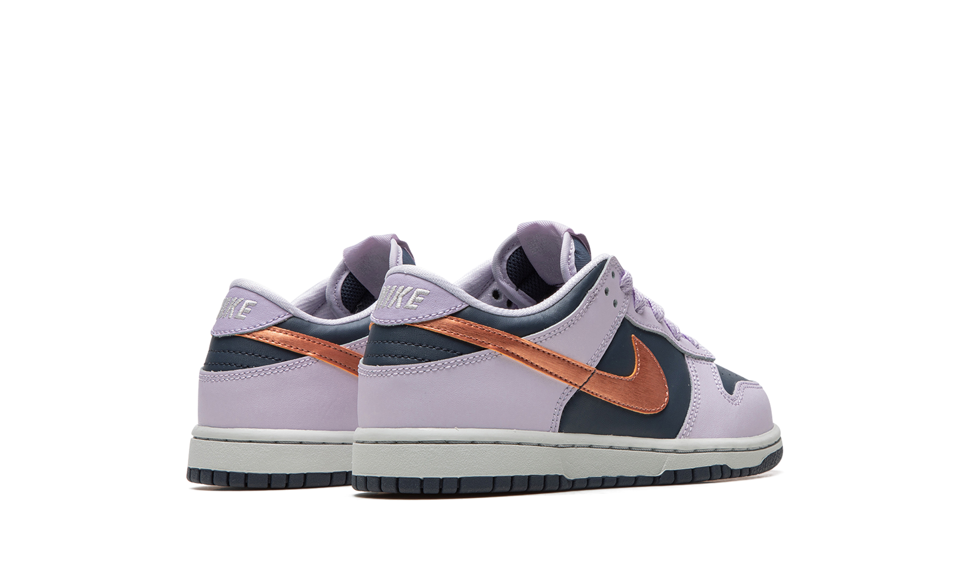 nike dunk low se copper swoosh ps+DX1664-400+diagnol right behind view