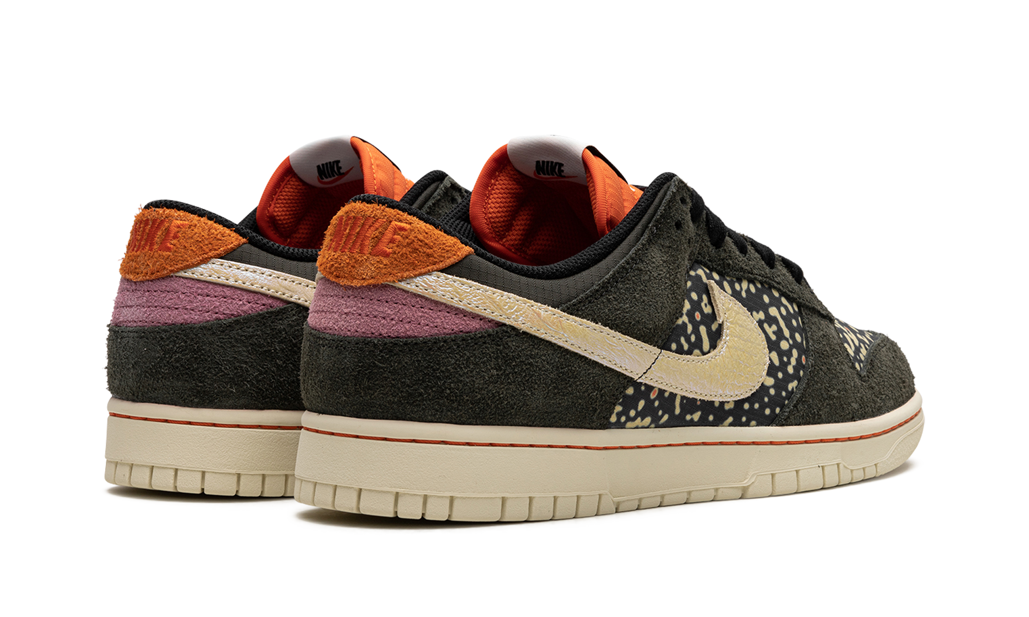 nike dunk low se gone fishing rainbow trout+FN7523-300+diagnol right behind view