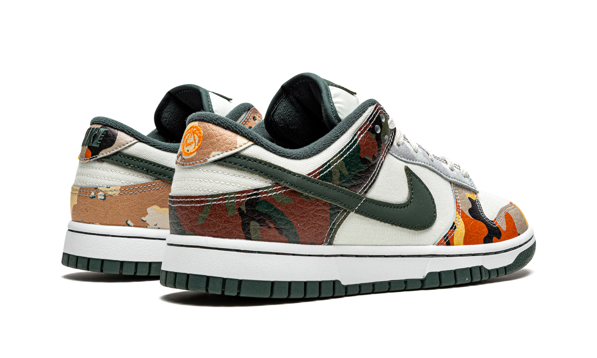 nike dunk low se sail multi camo+DH0957-100+diagnol right behind view