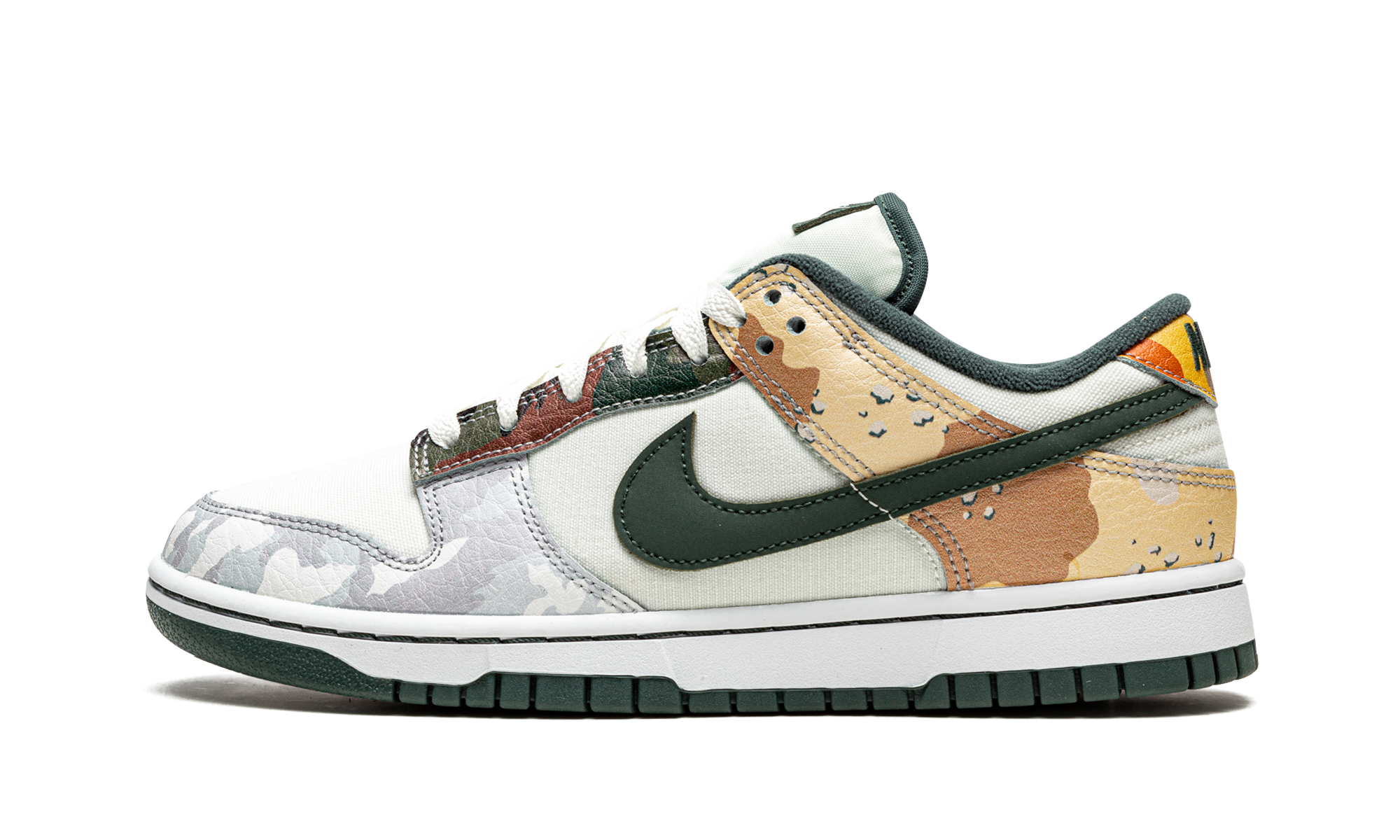 nike dunk low se sail multi camo+DH0957-100+diagnol right view 1