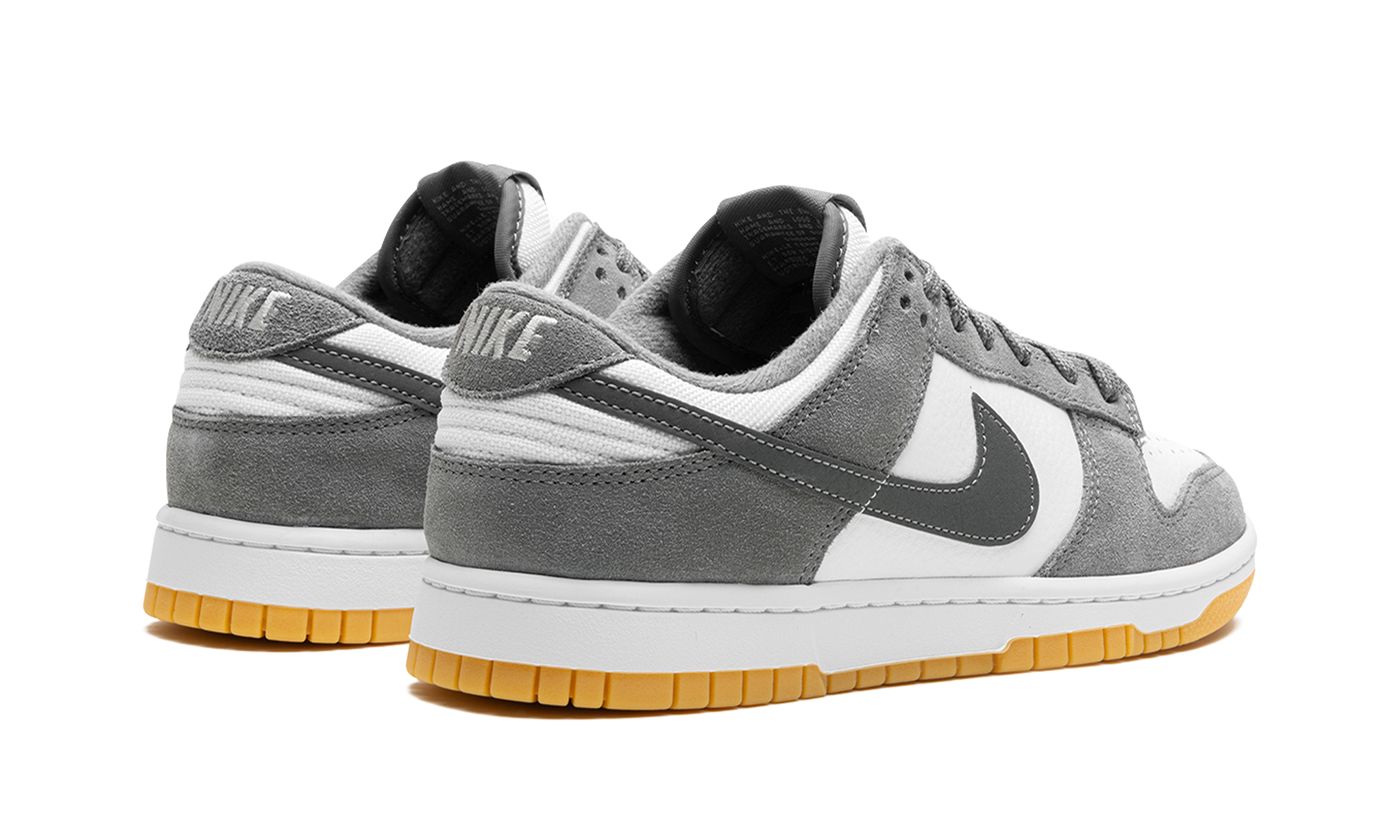nike dunk low smoke grey gum 3m swoosh+FV0389-100+diagnol right behind view