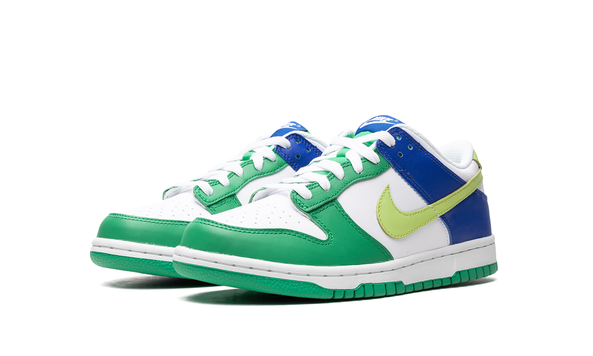 nike dunk low stadium green game royal gs+FN6973-100+diagnol left view