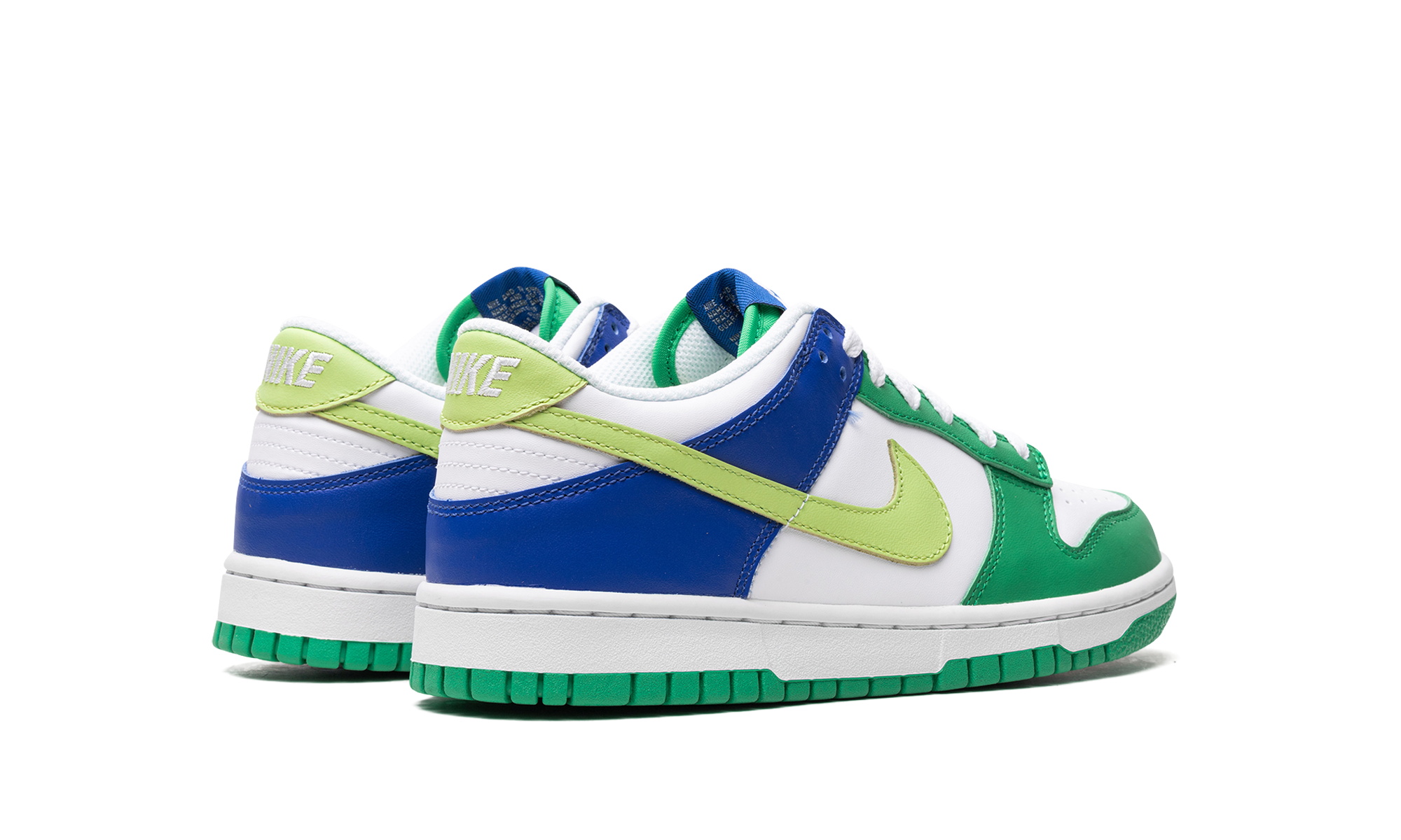 nike dunk low stadium green game royal gs+FN6973-100+diagnol right behind view