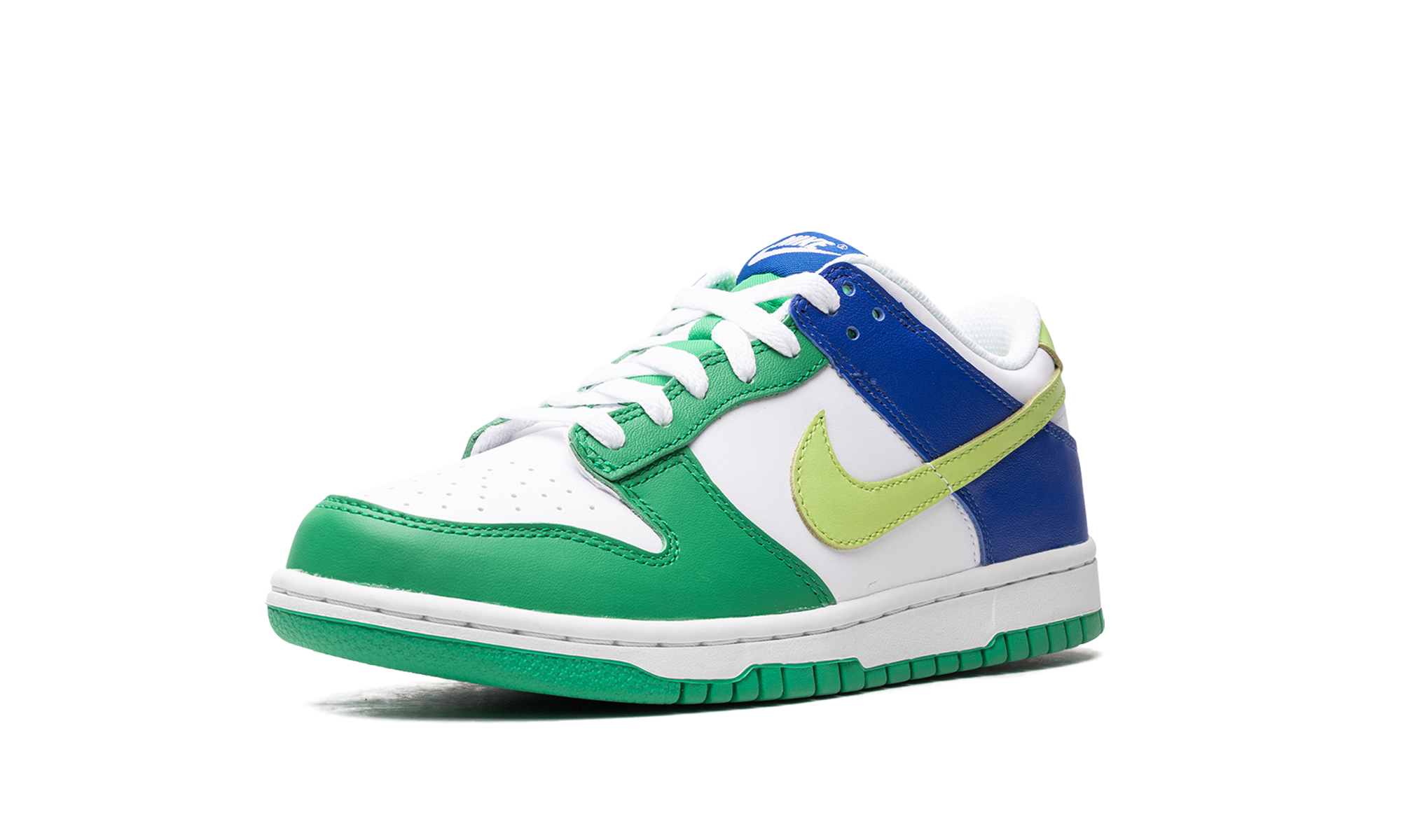 nike dunk low stadium green game royal gs+FN6973-100+left diagnol single view