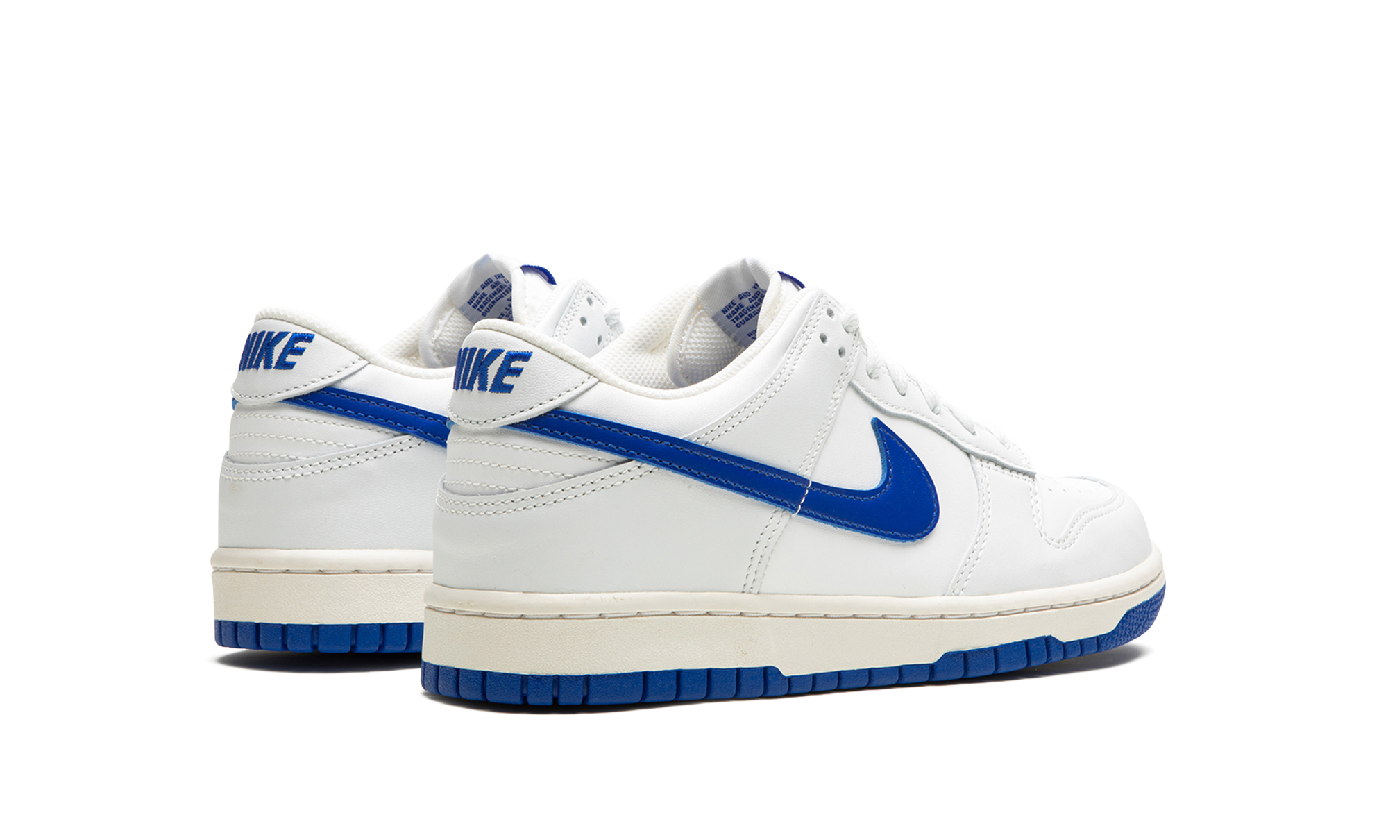 nike dunk low summit white hyper royal gs+DH9765-105+diagnol right behind view