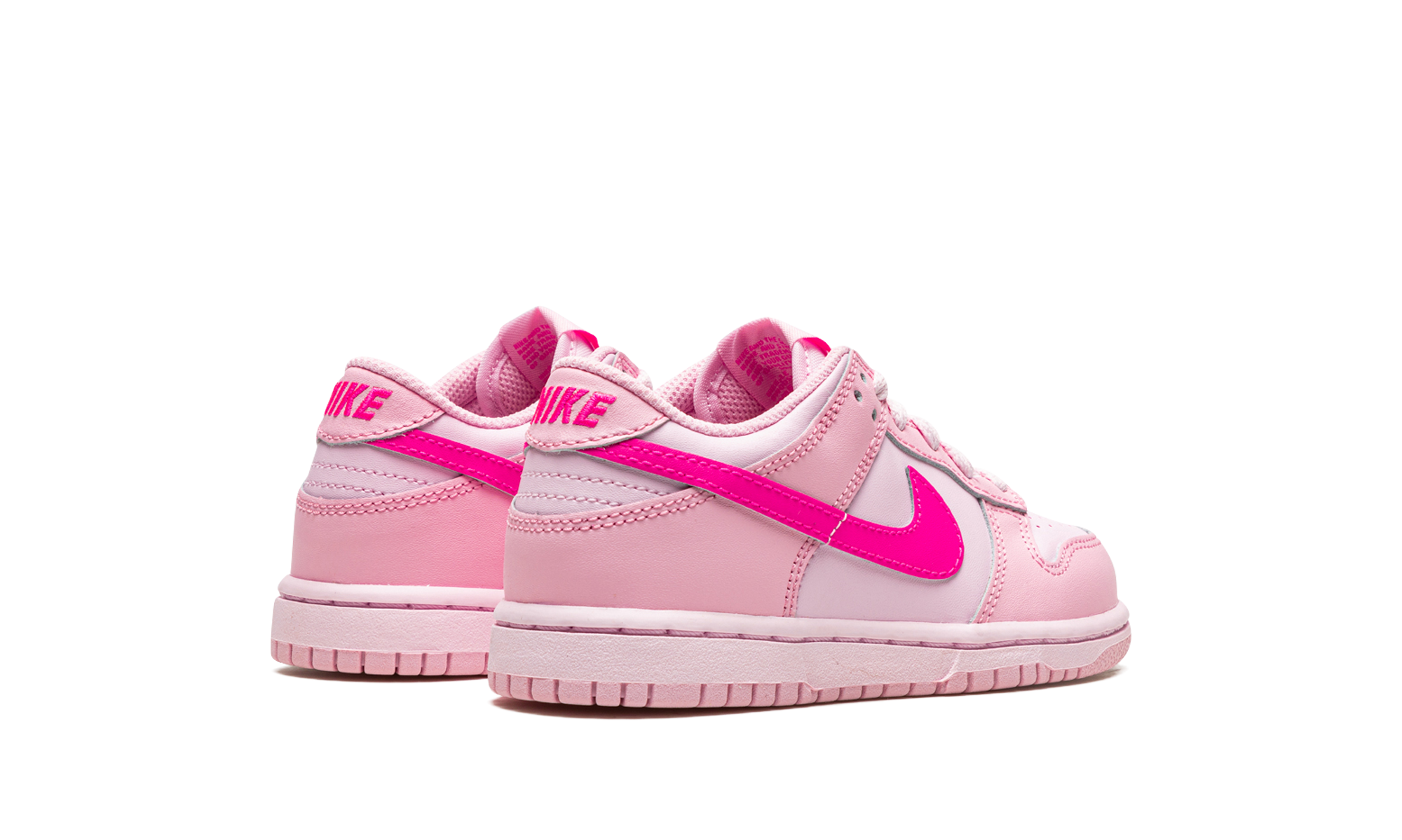 nike dunk low triple pink ps+DH9756-600+diagnol right behind view