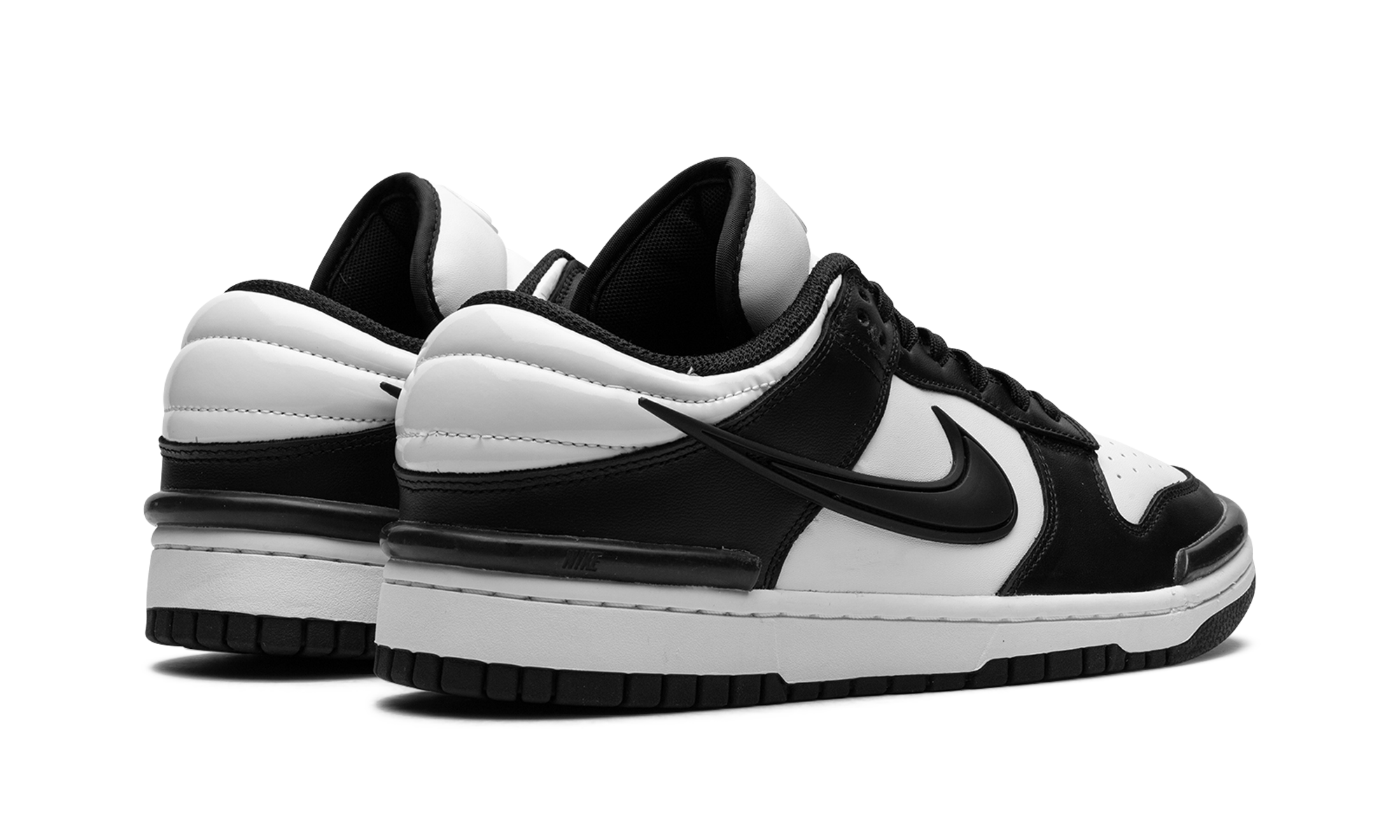 nike dunk low twist panda women s+DZ2794-001+diagnol right behind view