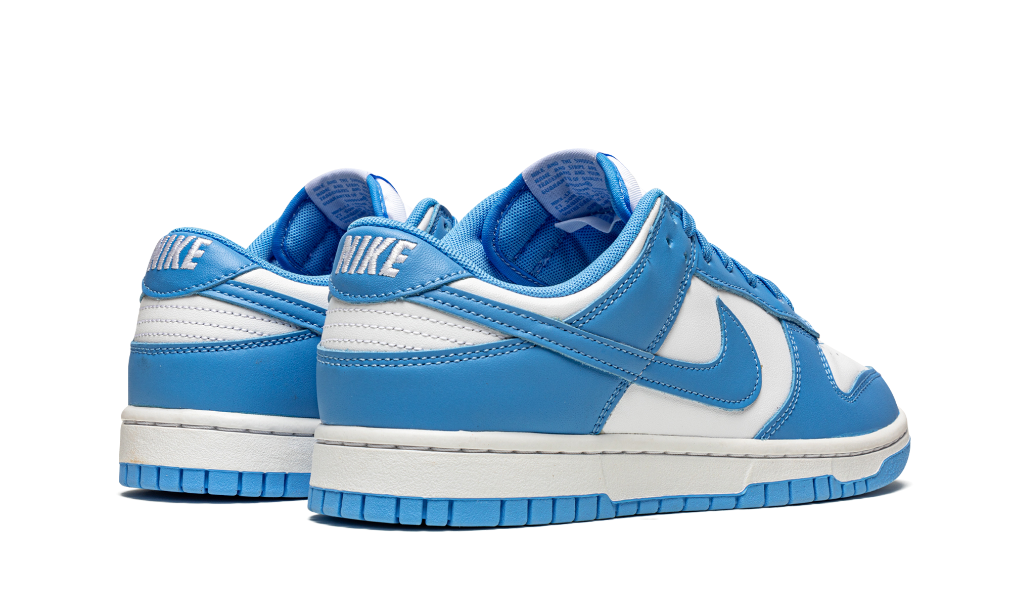 nike dunk low unc 2021+DD1391-102+diagnol right behind view