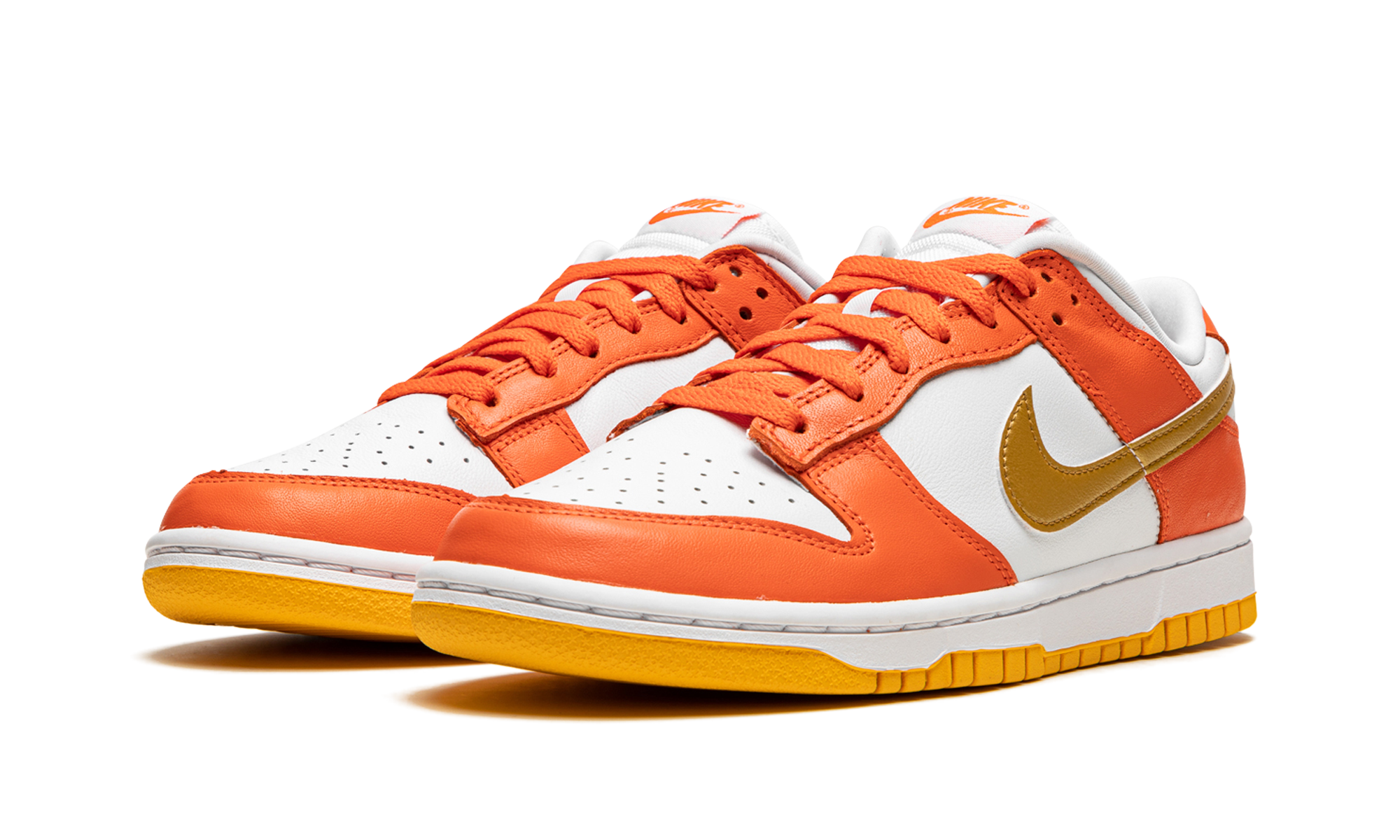 nike dunk low university gold women s+DQ4690-800+diagnol left view