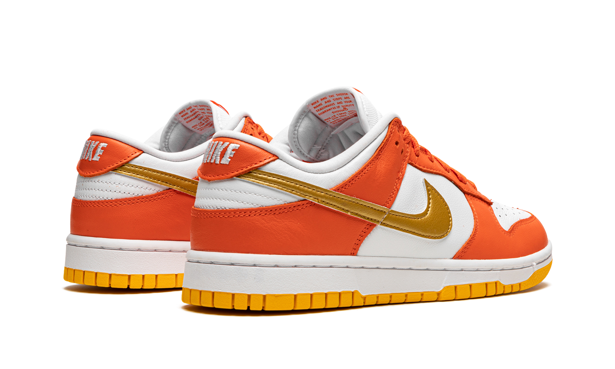 nike dunk low university gold women s+DQ4690-800+diagnol right behind view