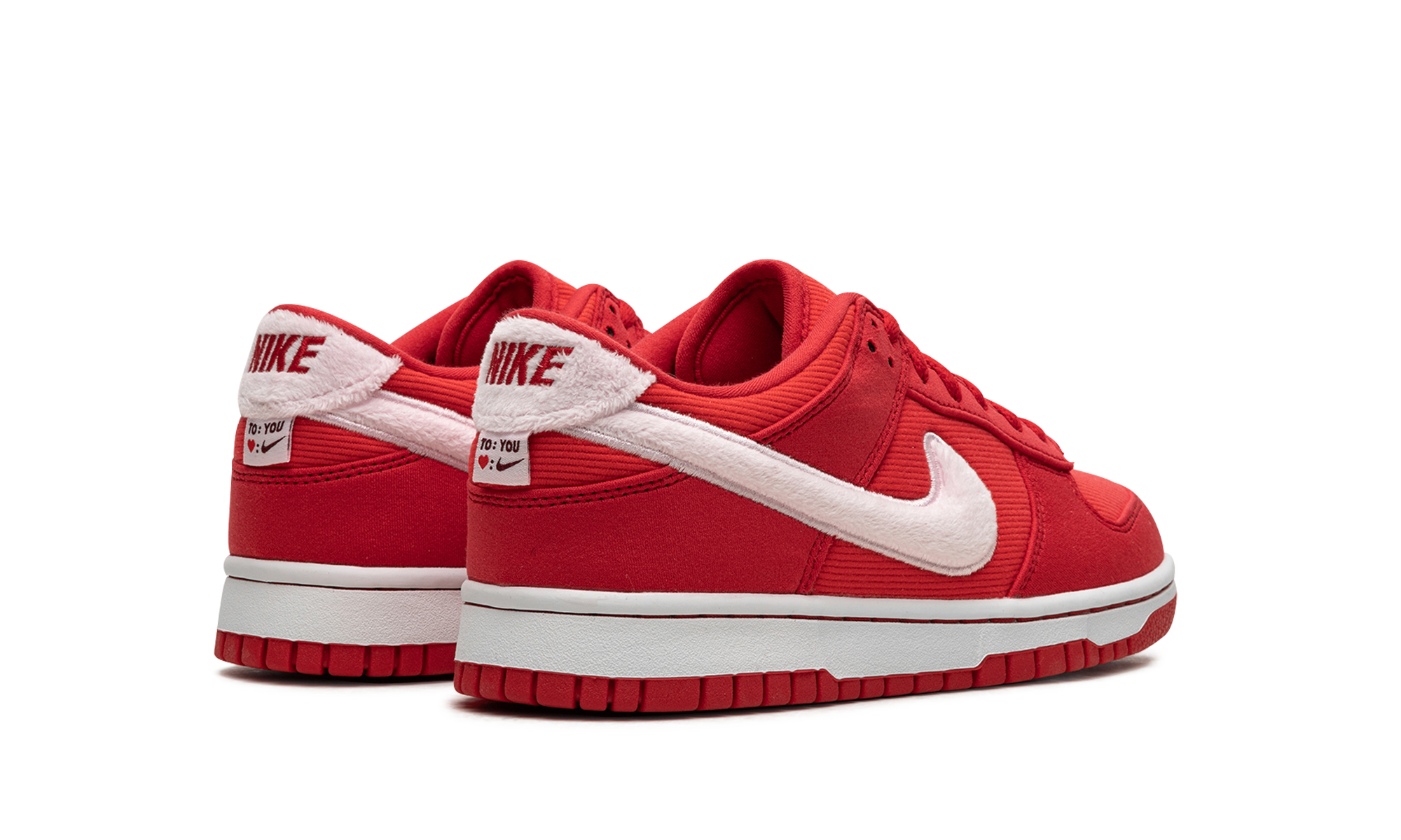 nike dunk low valentine s day 2024 gs+FZ3548-612+diagnol right behind view