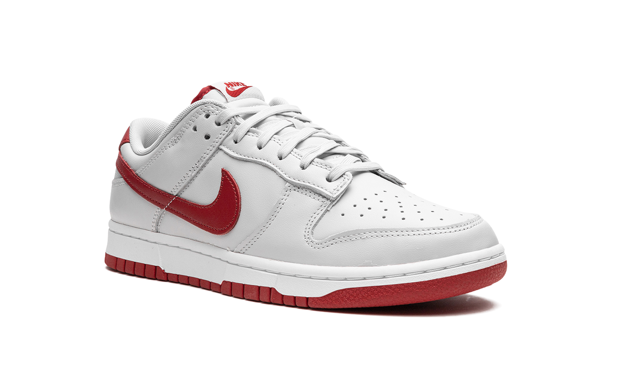 nike dunk low vast grey varsity red+FJ0832-011+diagnol right view