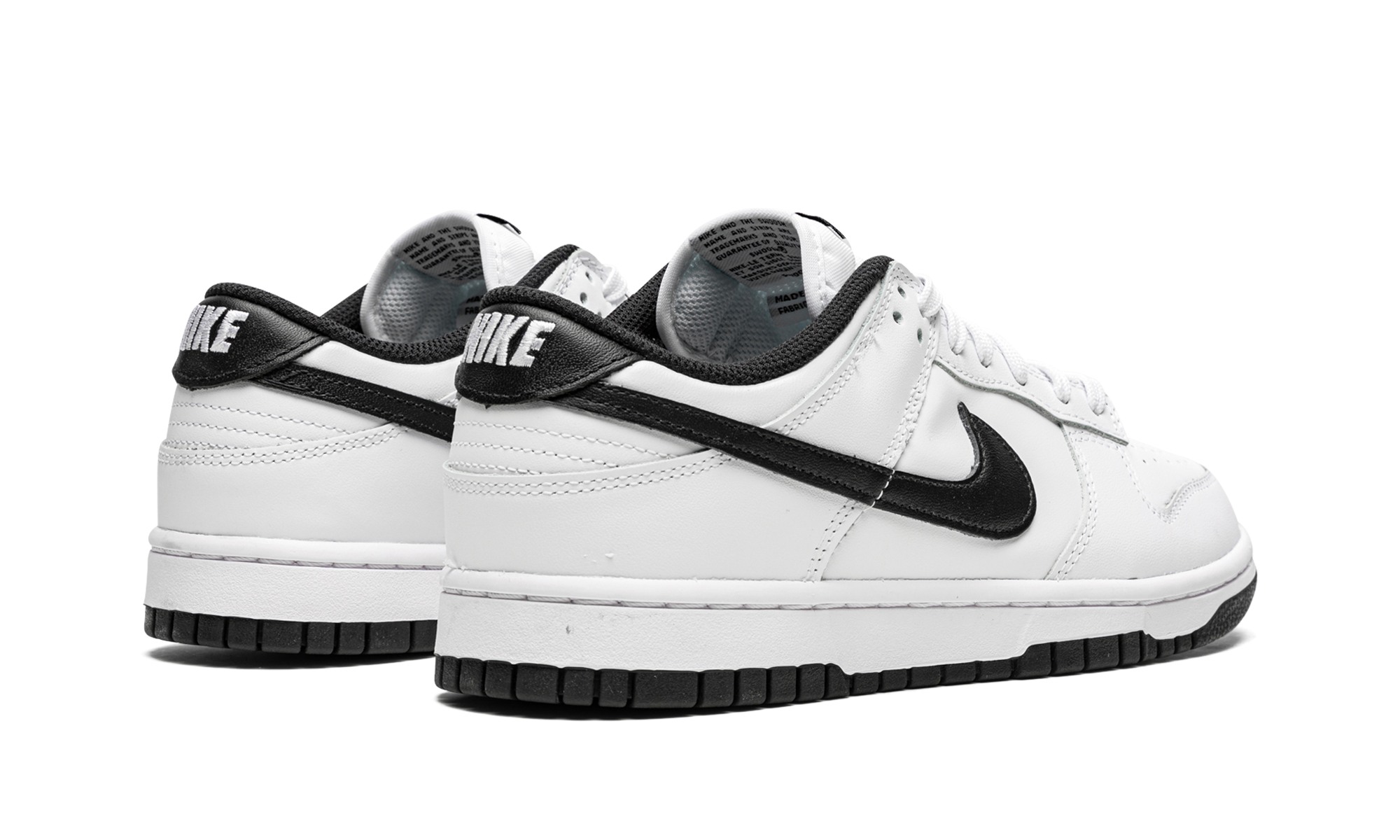 nike dunk low white black 2022 women s+DD1503-113+diagnol right behind view