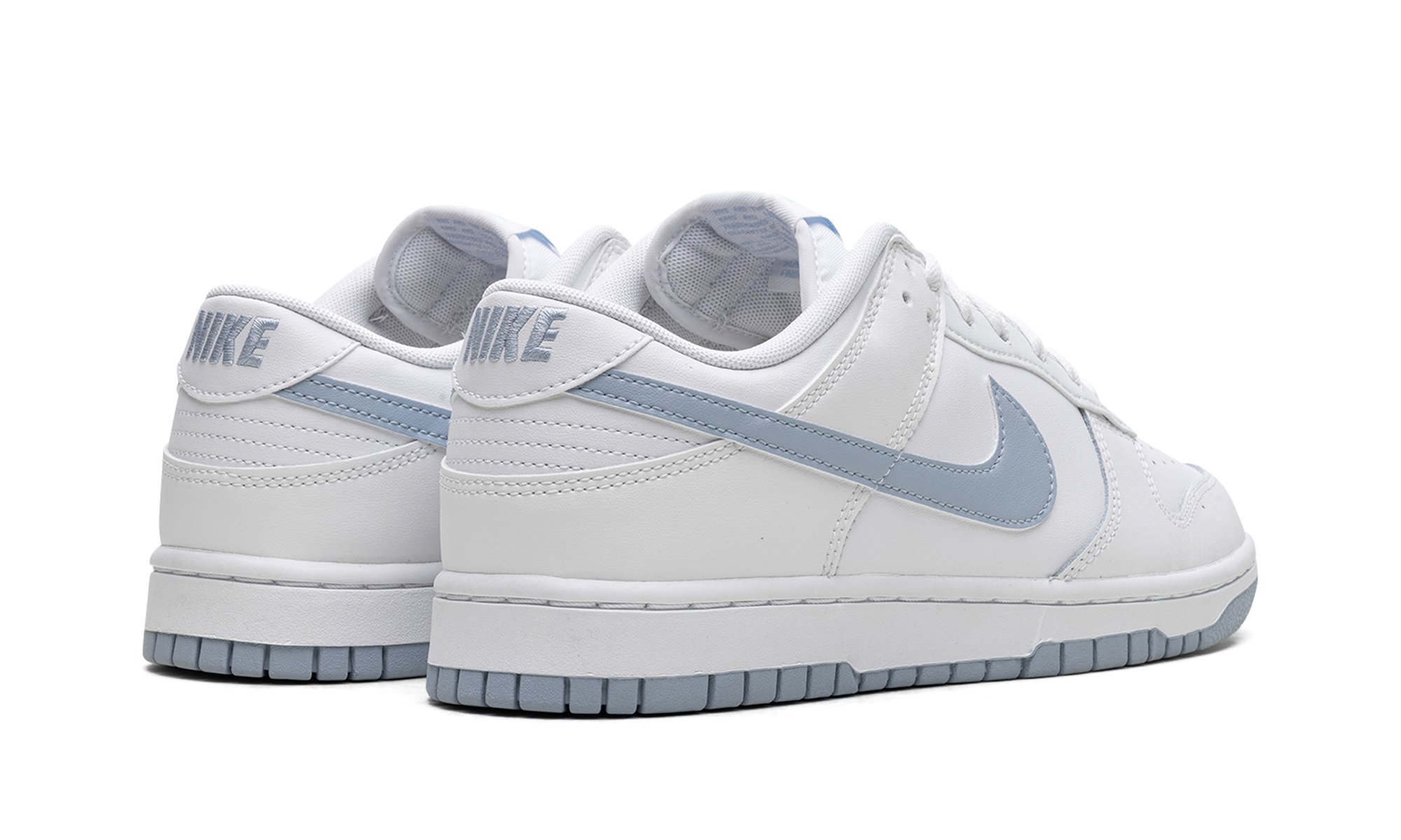 nike dunk low white light armory blue+DV0831-109+diagnol right behind view
