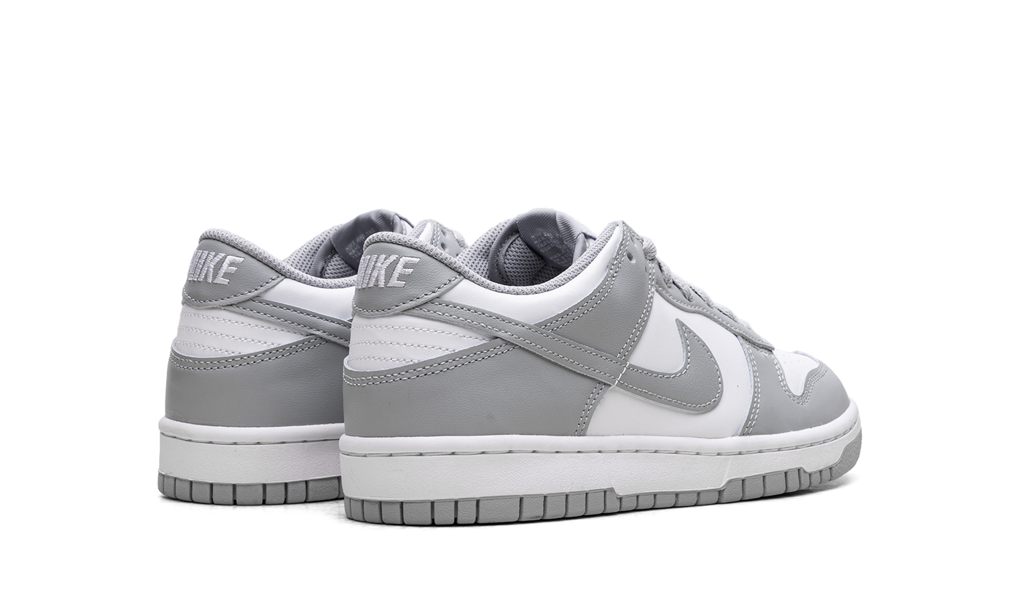 nike dunk low white light smoke grey gs+FB9109-123+diagnol right behind view