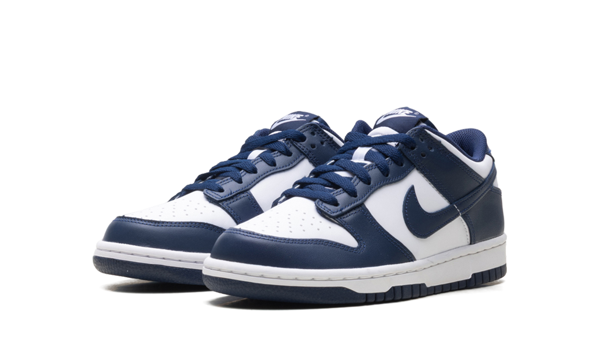 nike dunk low white midnight navy gs+FB9109-116+diagnol left view