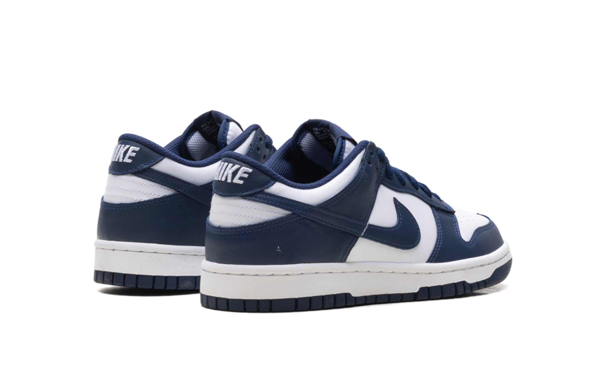 nike dunk low white midnight navy gs+FB9109-116+diagnol right behind view