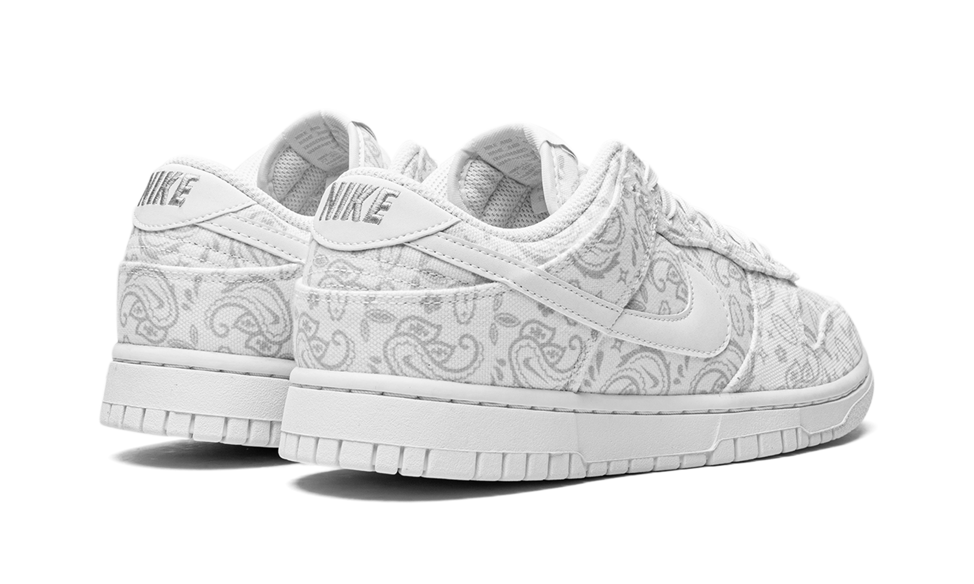 nike dunk low white paisley women s+DJ9955-100+diagnol right behind view