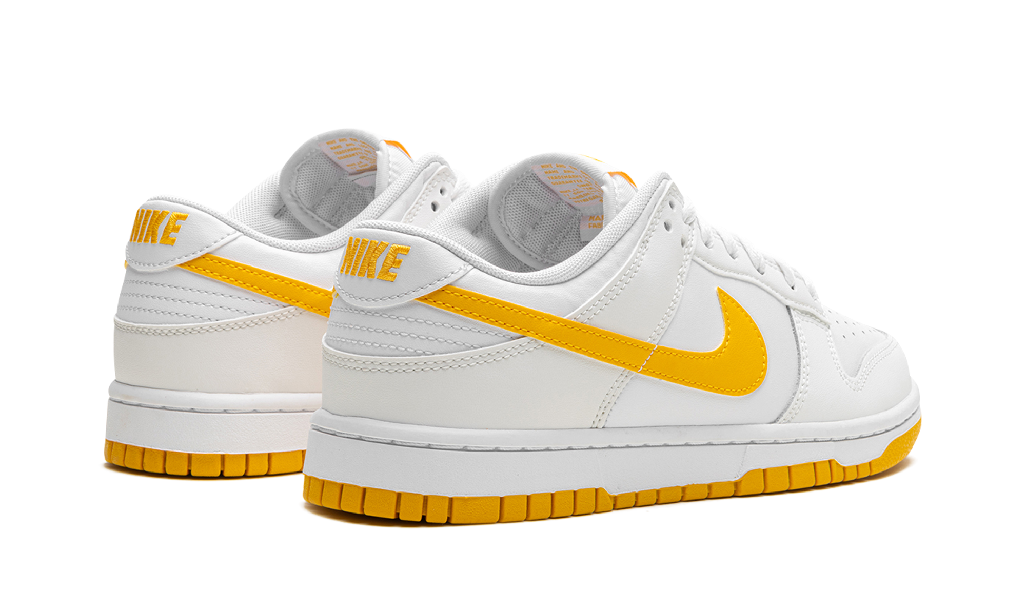 nike dunk low white university gold+DV0831-110+diagnol right behind view
