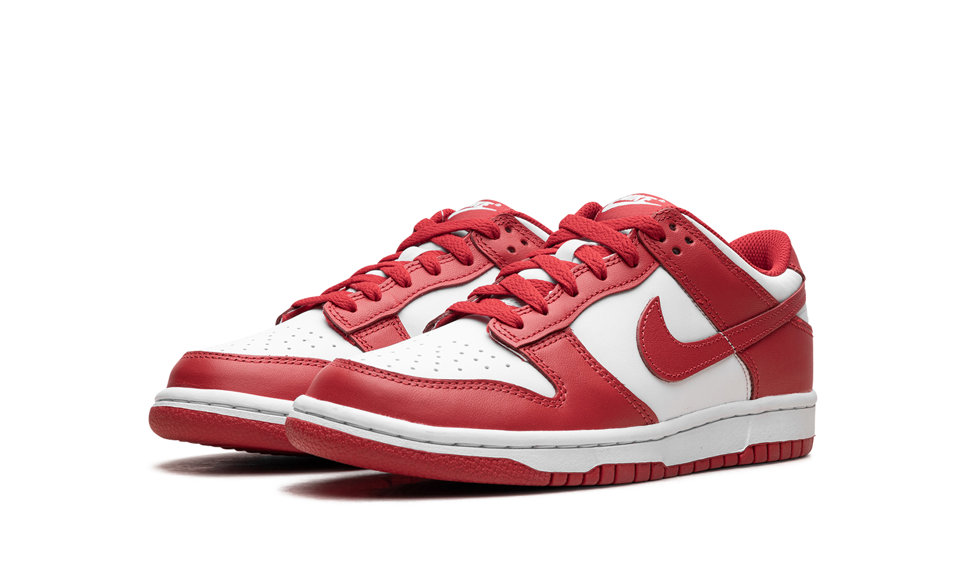 nike dunk low white university red gs+FB9109-119+diagnol left view