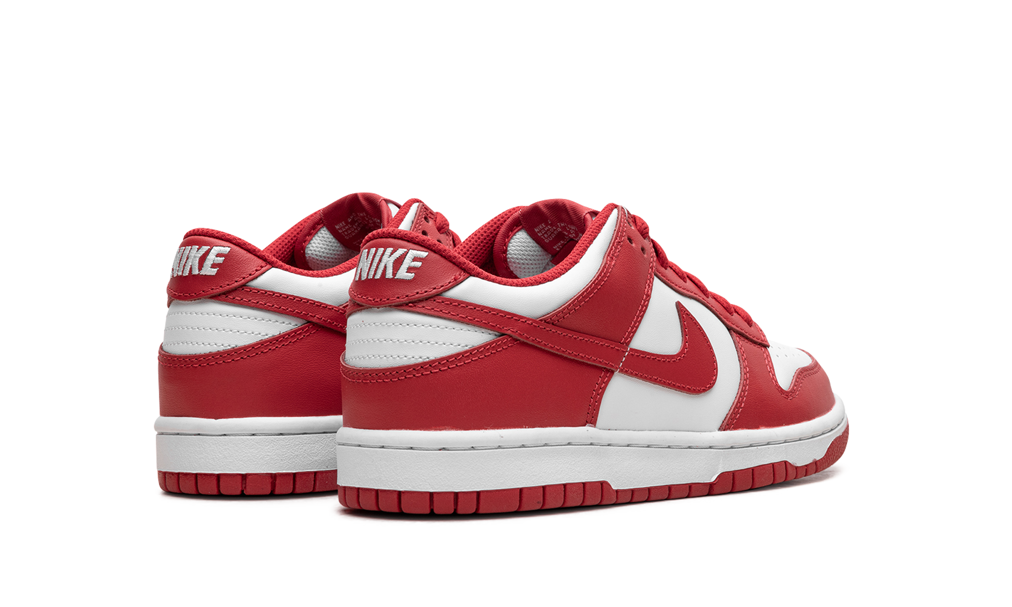 nike dunk low white university red gs+FB9109-119+diagnol right behind view