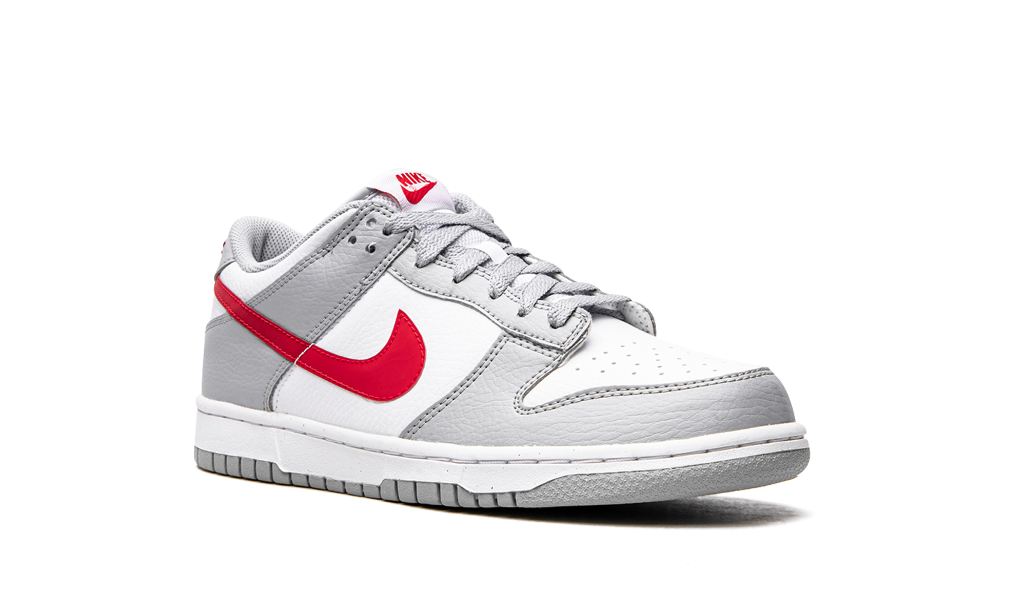 nike dunk low white wolf grey university red gs+DV7149-001+diagnol right view