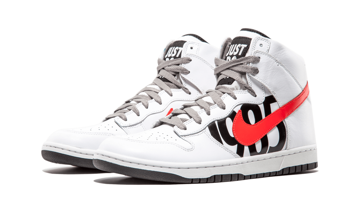 nike dunk lux high undefeated white infrared+826668-160+diagnol right behind view