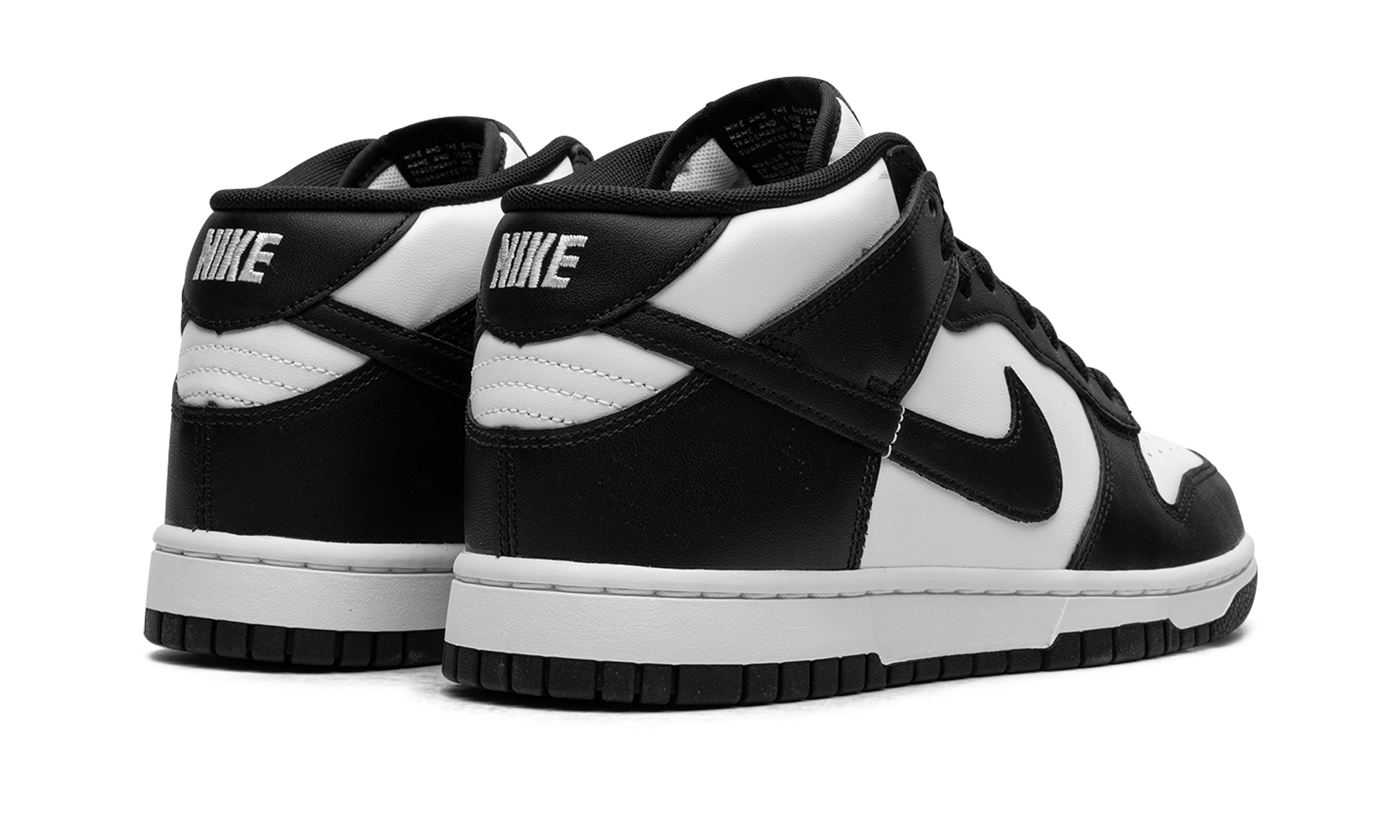 nike dunk mid leather panda+FQ8784-100+diagnol right behind view