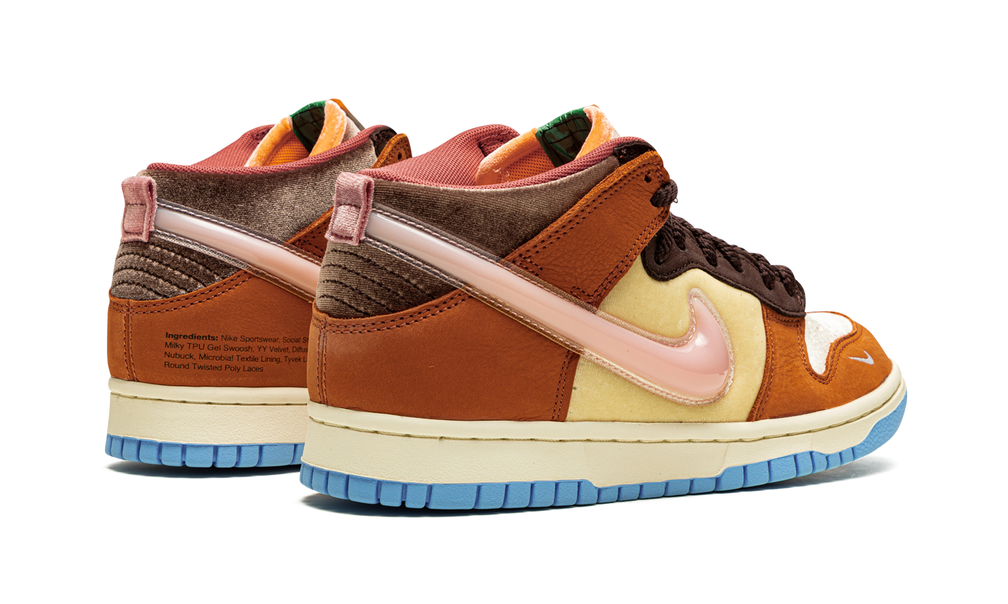 nike dunk mid social status free lunch chocolate milk+DJ1173-700+diagnol right behind view