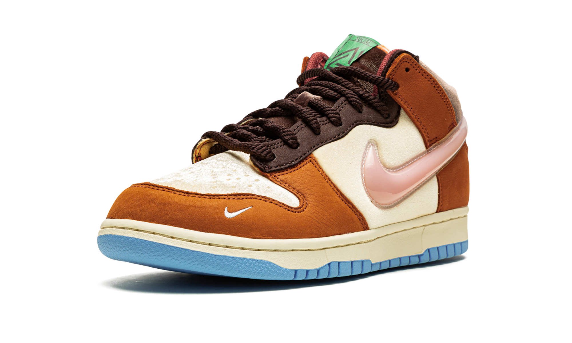 nike dunk mid social status free lunch chocolate milk+DJ1173-700+left diagnol single view