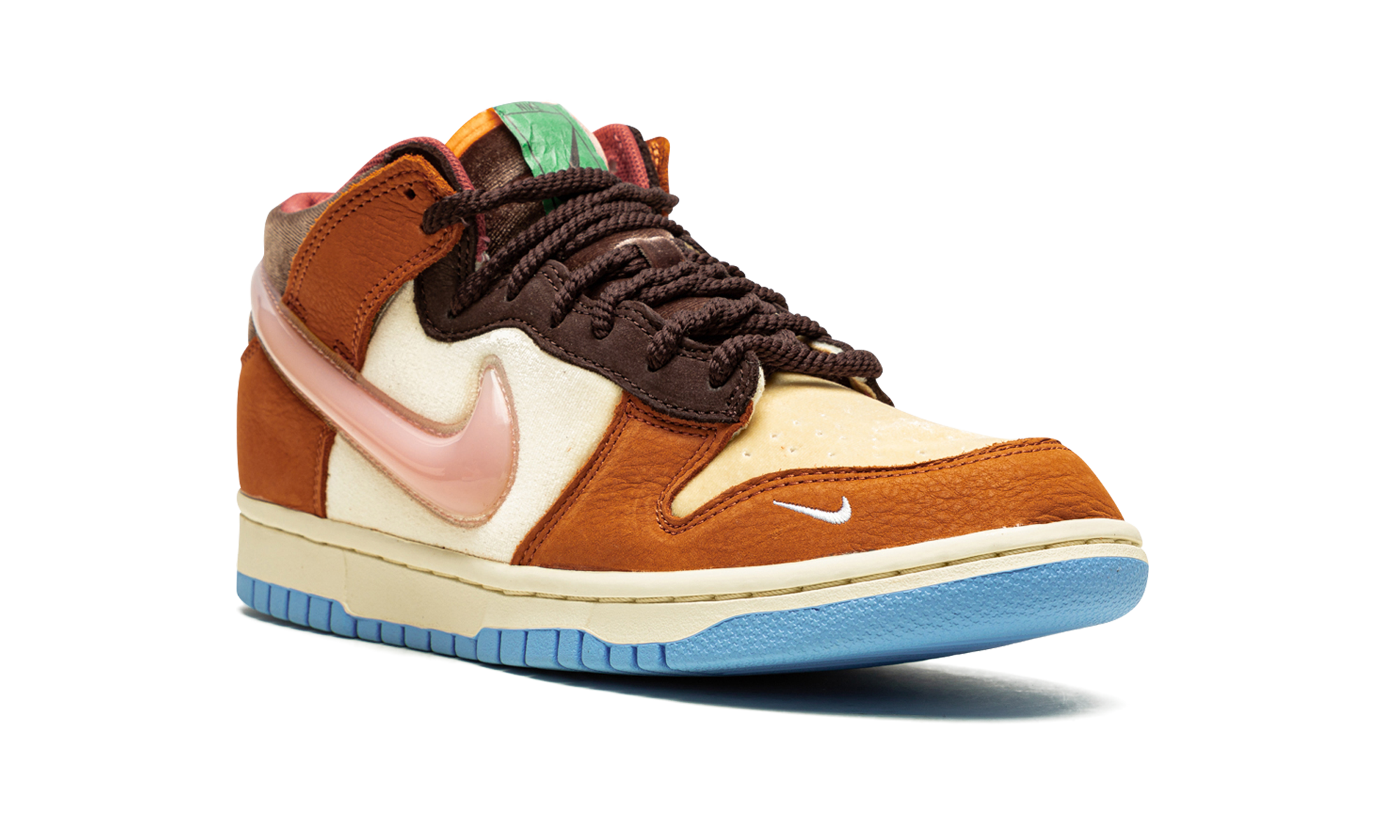 nike dunk mid social status free lunch chocolate milk+DJ1173-700+diagnol right view