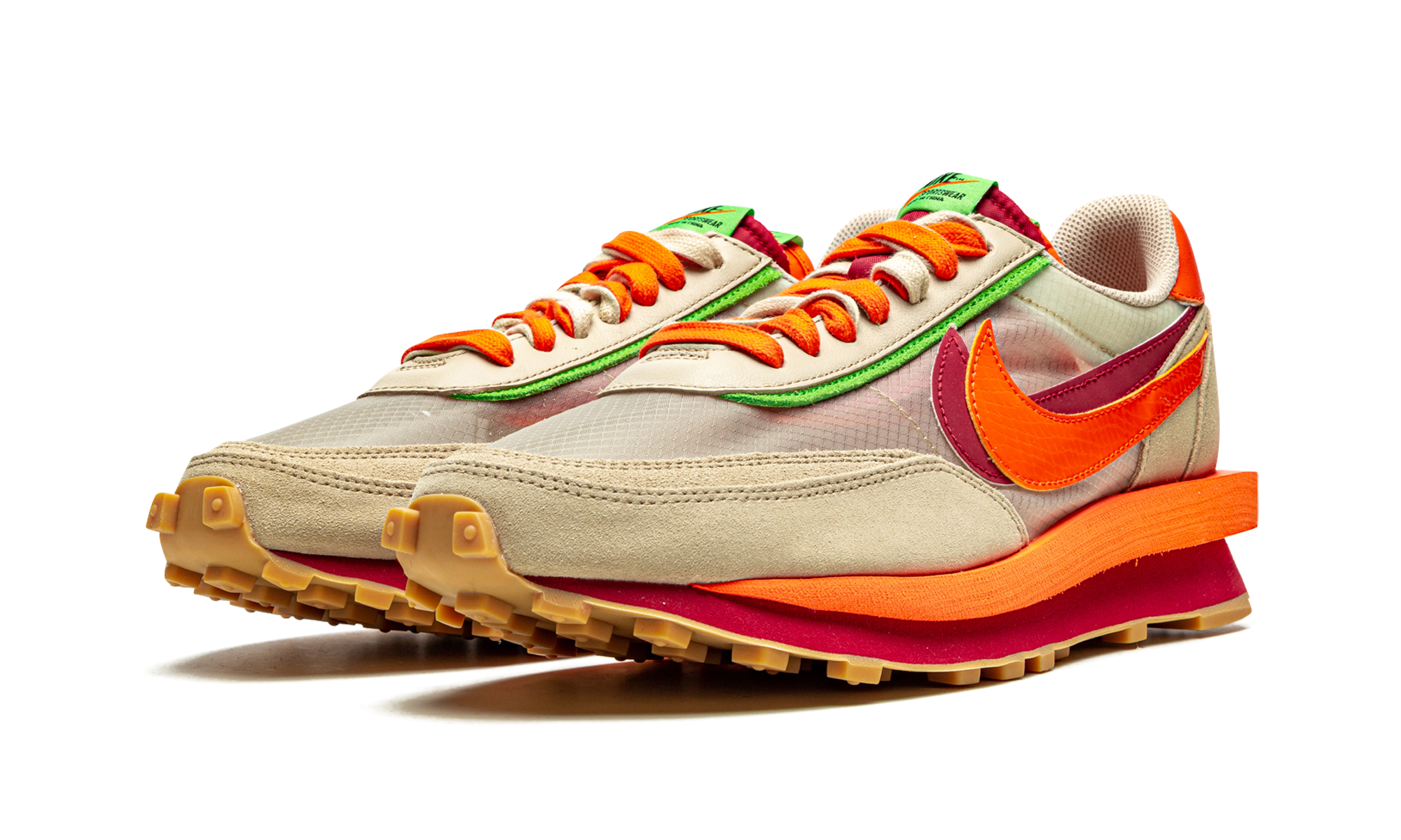 nike ld waffle sacai clot kiss of death net orange blaze+DH1347-100+diagnol left view