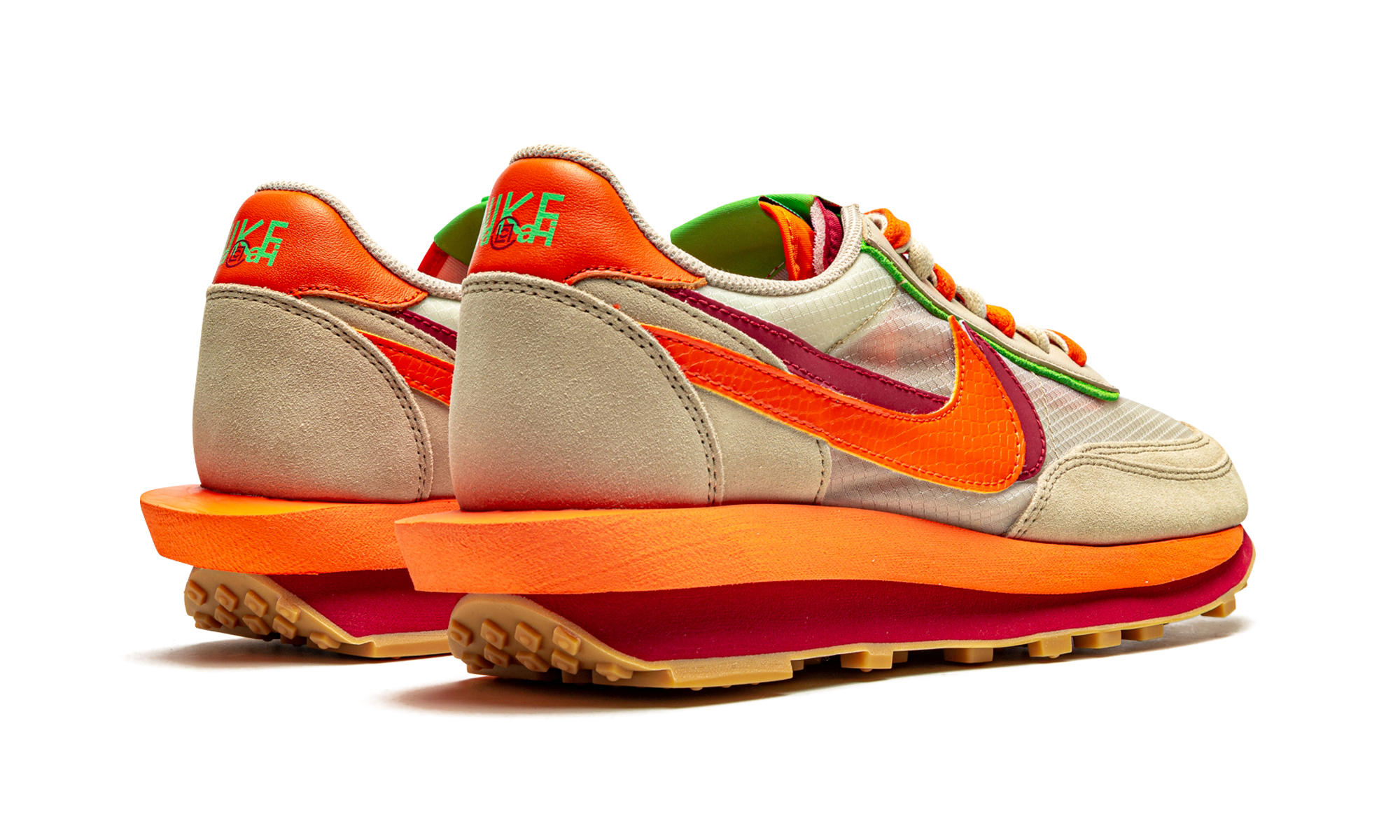 nike ld waffle sacai clot kiss of death net orange blaze+DH1347-100+diagnol right behind view