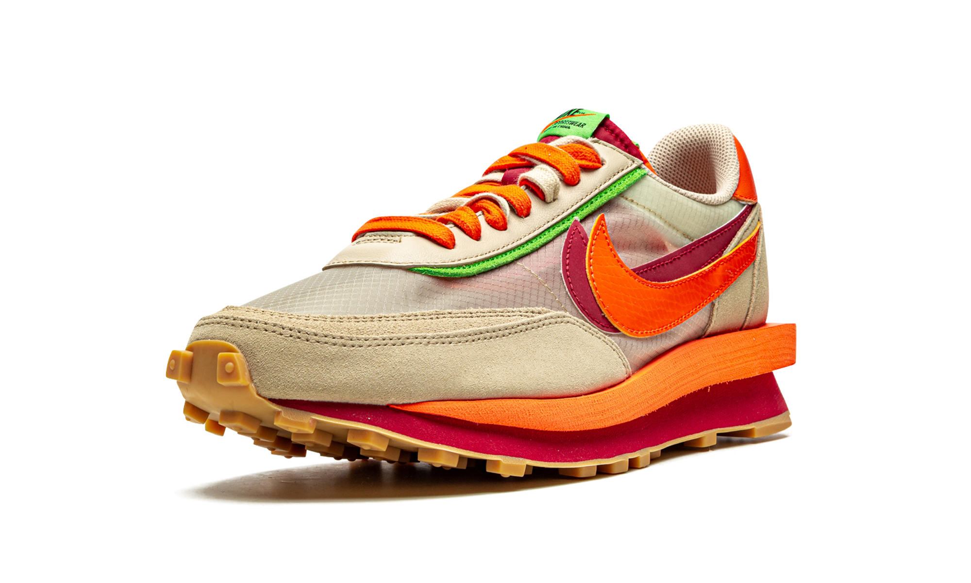 nike ld waffle sacai clot kiss of death net orange blaze+DH1347-100+left diagnol single view