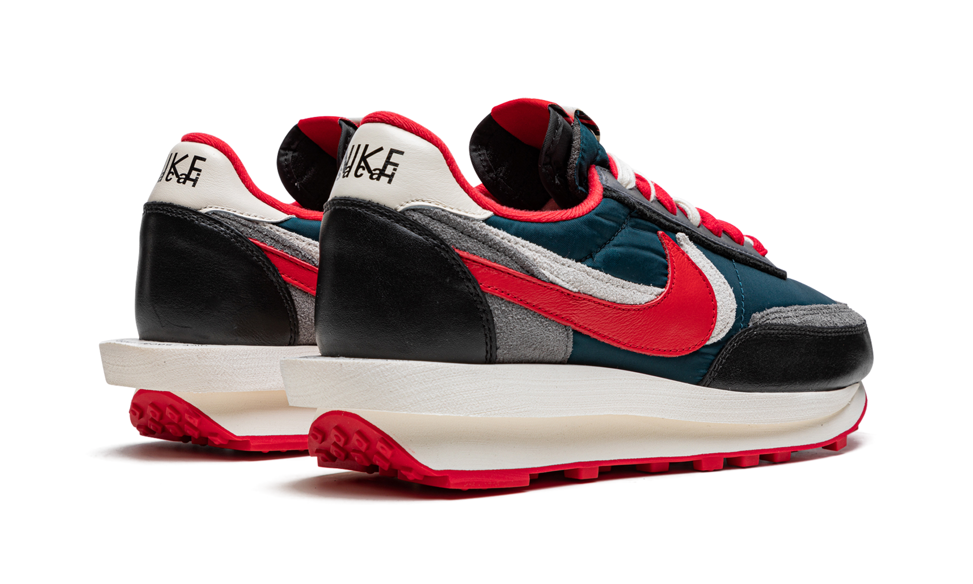 nike ld waffle sacai undercover midnight spruce university red+DJ4877-300+diagnol right behind view