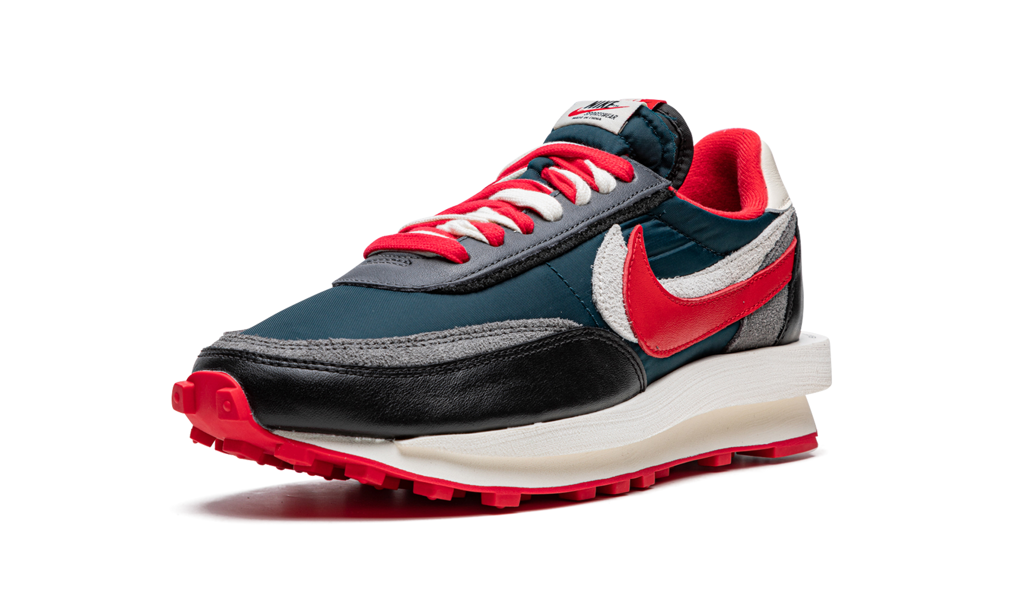 nike ld waffle sacai undercover midnight spruce university red+DJ4877-300+left diagnol single view