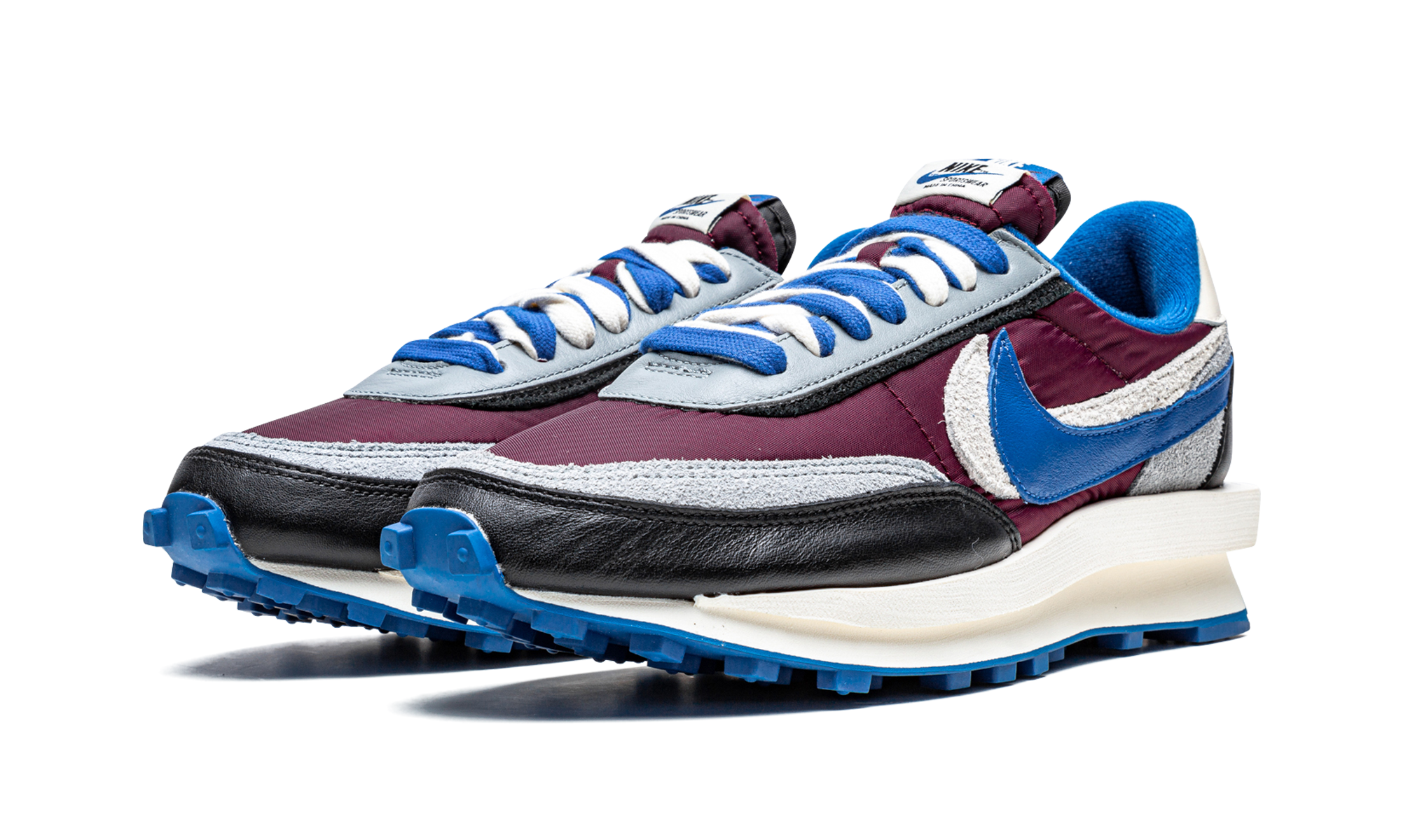 nike ld waffle sacai undercover night maroon team royal+DJ4877-600+diagnol left view