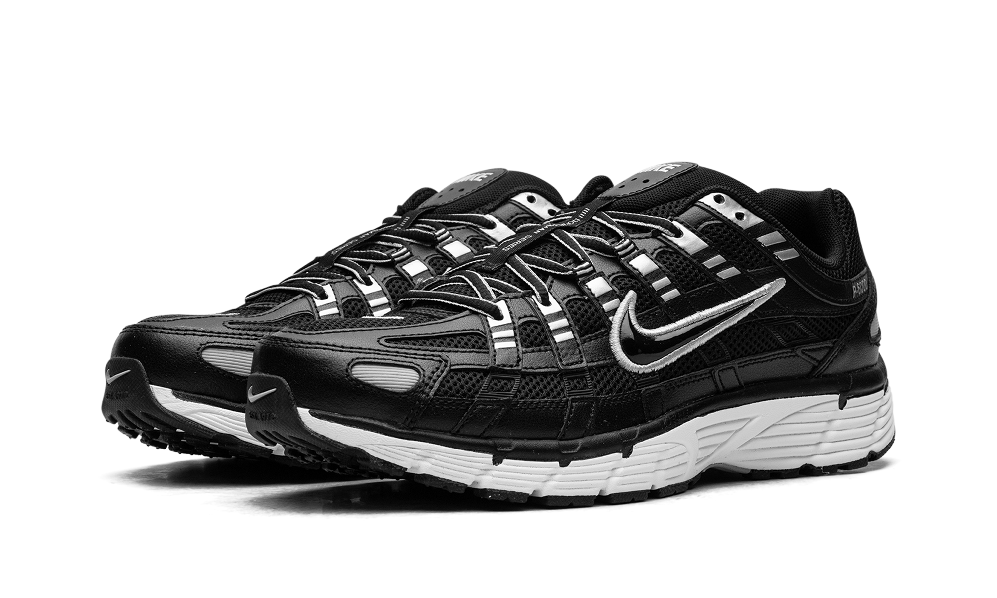 nike p 6000 black white metallic silver+CD6404-026+diagnol left view