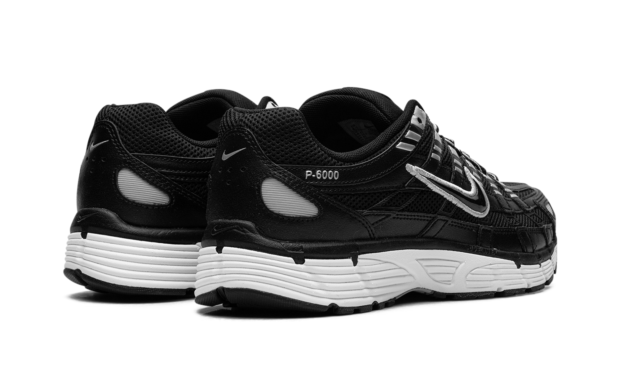 nike p 6000 black white metallic silver+CD6404-026+diagnol right behind view