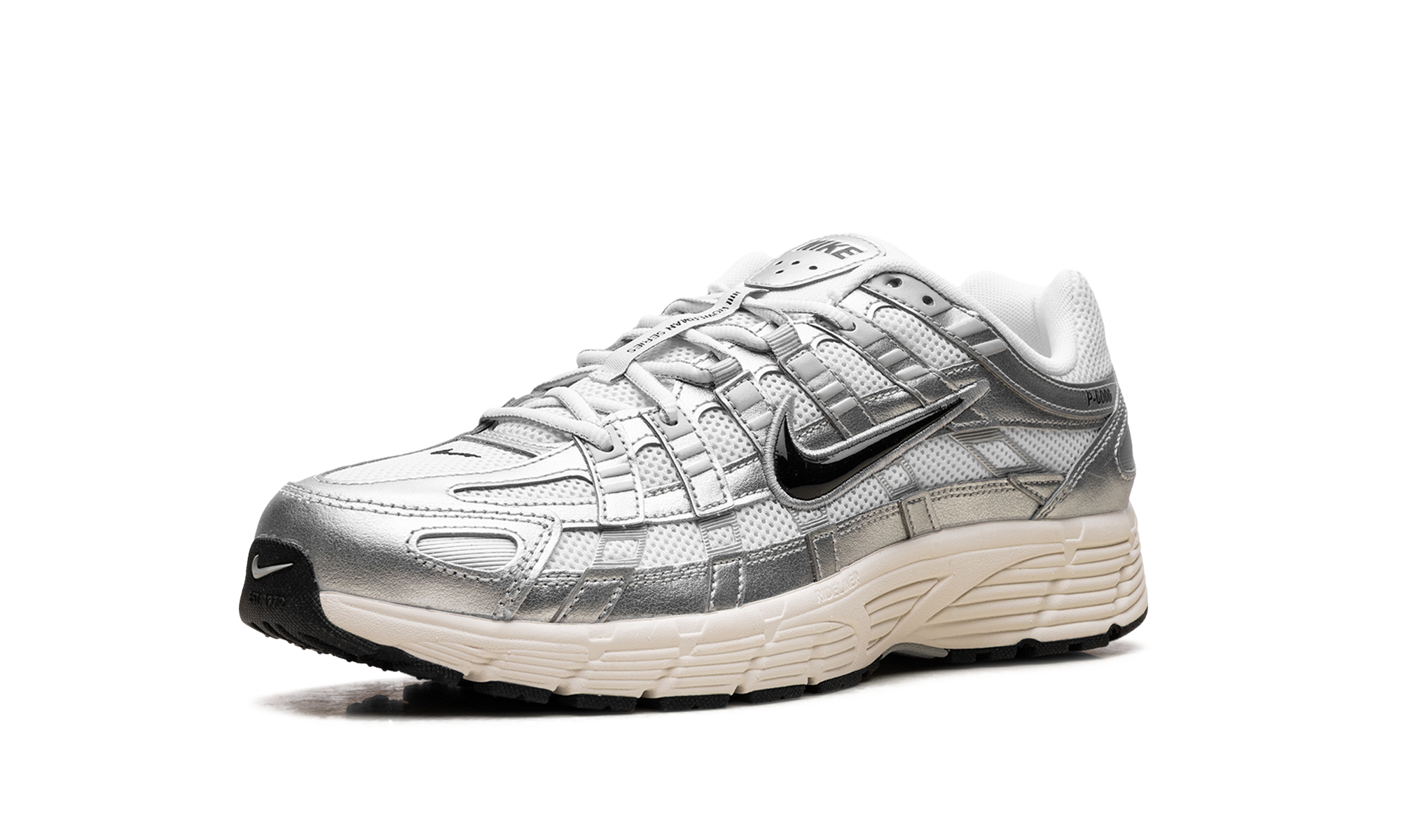 nike p 6000 white metallic silver flat silver black+CD6404-105+left diagnol single view