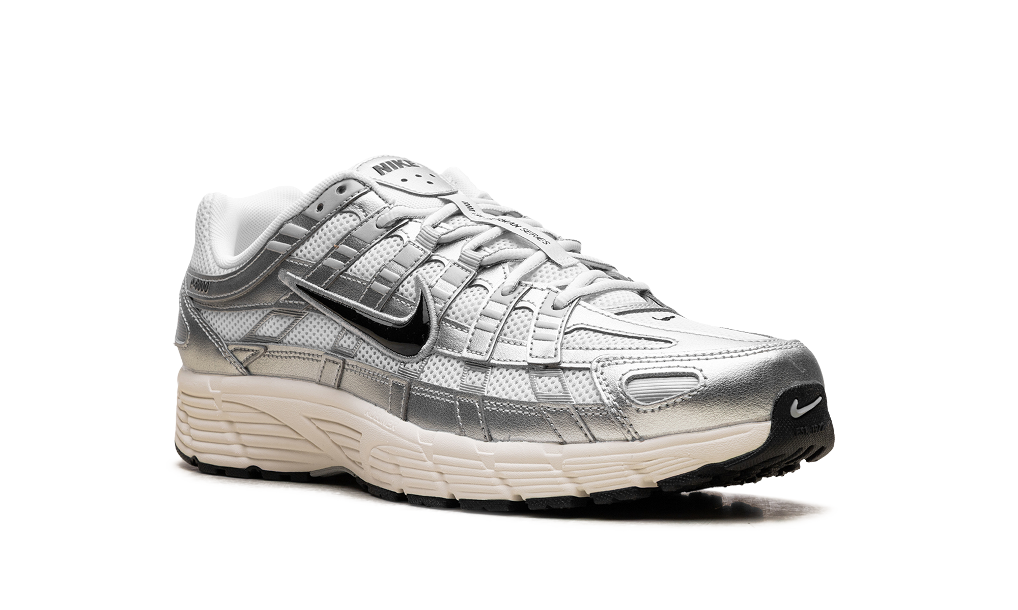 nike p 6000 white metallic silver flat silver black+CD6404-105+diagnol right view