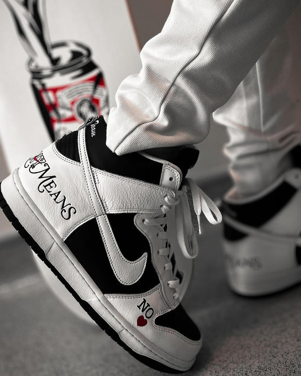Nike SB Dunk High Supreme By Any Means Black, Lifestyle View 2, SKU DN3741-002